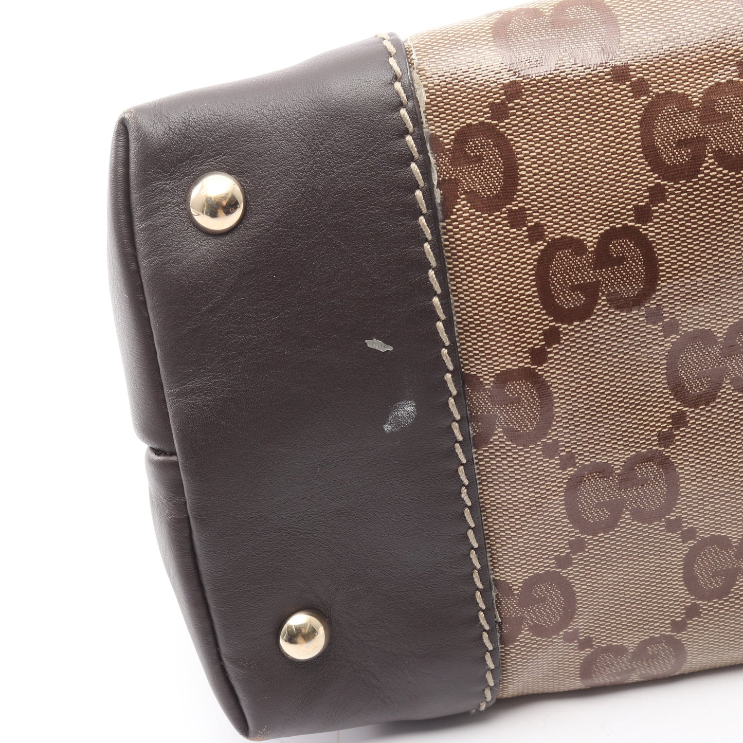 GGクリスタル ハンドバッグ トートバッグ コーティングキャンバス レザー ベージュ ブラウン グッチ バッグ GUCCI