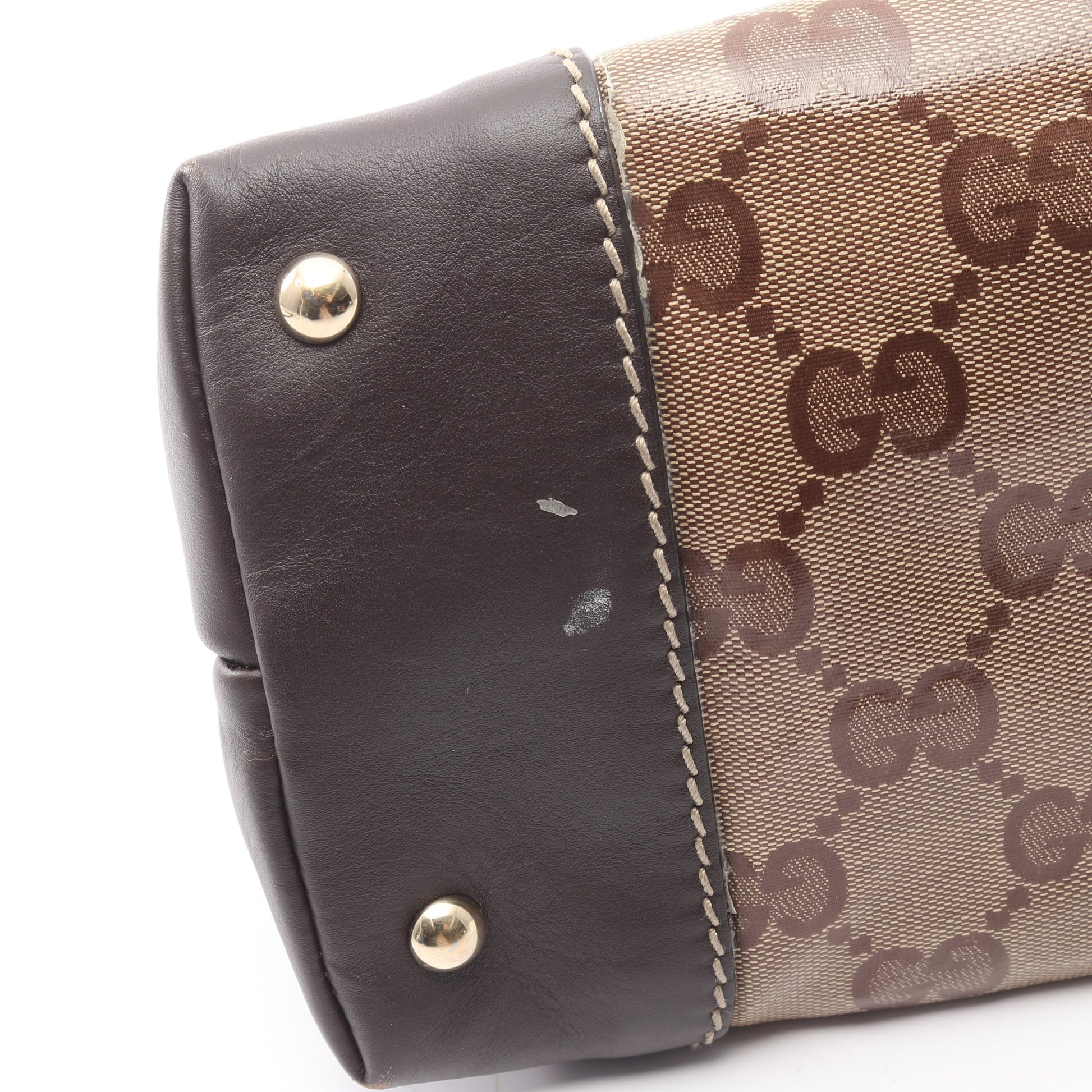 GGクリスタル ハンドバッグ トートバッグ コーティングキャンバス レザー ベージュ ブラウン グッチ バッグ GUCCI
