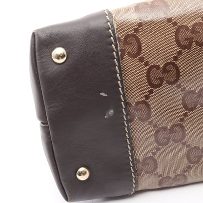 GGクリスタル ハンドバッグ トートバッグ コーティングキャンバス レザー ベージュ ブラウン グッチ バッグ GUCCI