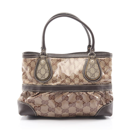 GGクリスタル ハンドバッグ トートバッグ コーティングキャンバス レザー ベージュ ブラウン グッチ バッグ GUCCI