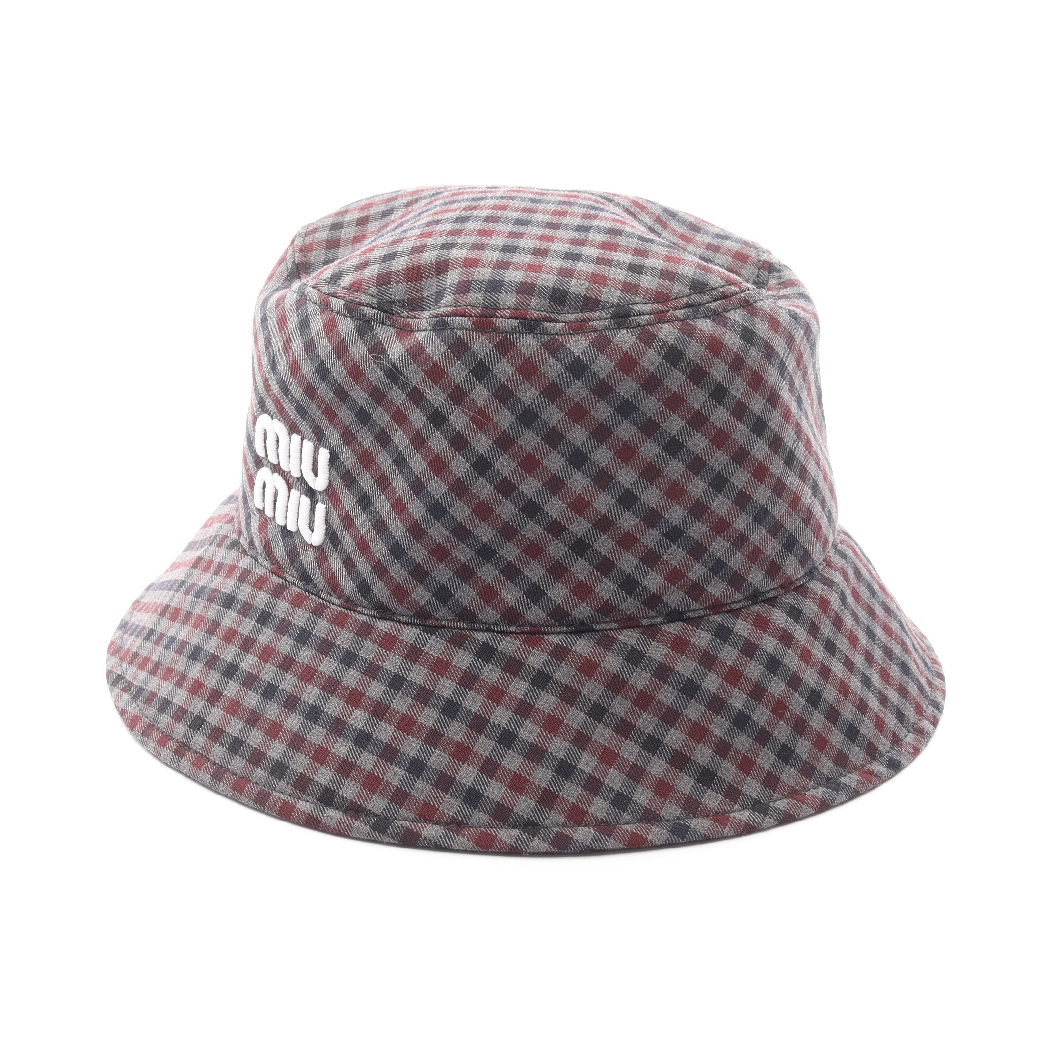 ロゴ刺繍 チェック バケット ハット ウール グレー マルチカラー