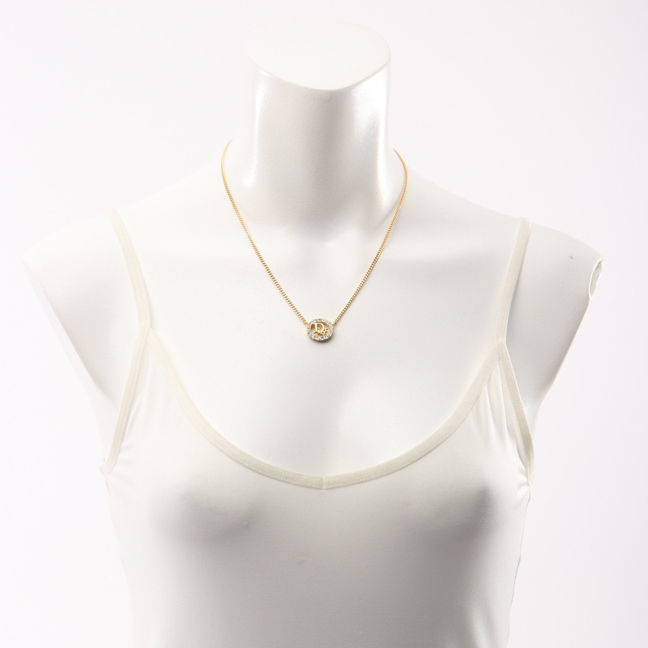 【ご予約】　美品　クリスチャン ディオール ネックレス ゴールド GP ロゴペンダント ラインストーン　中古品　其の二 Christian Dior（クリスチャン・ディオール） ディオール ロゴ