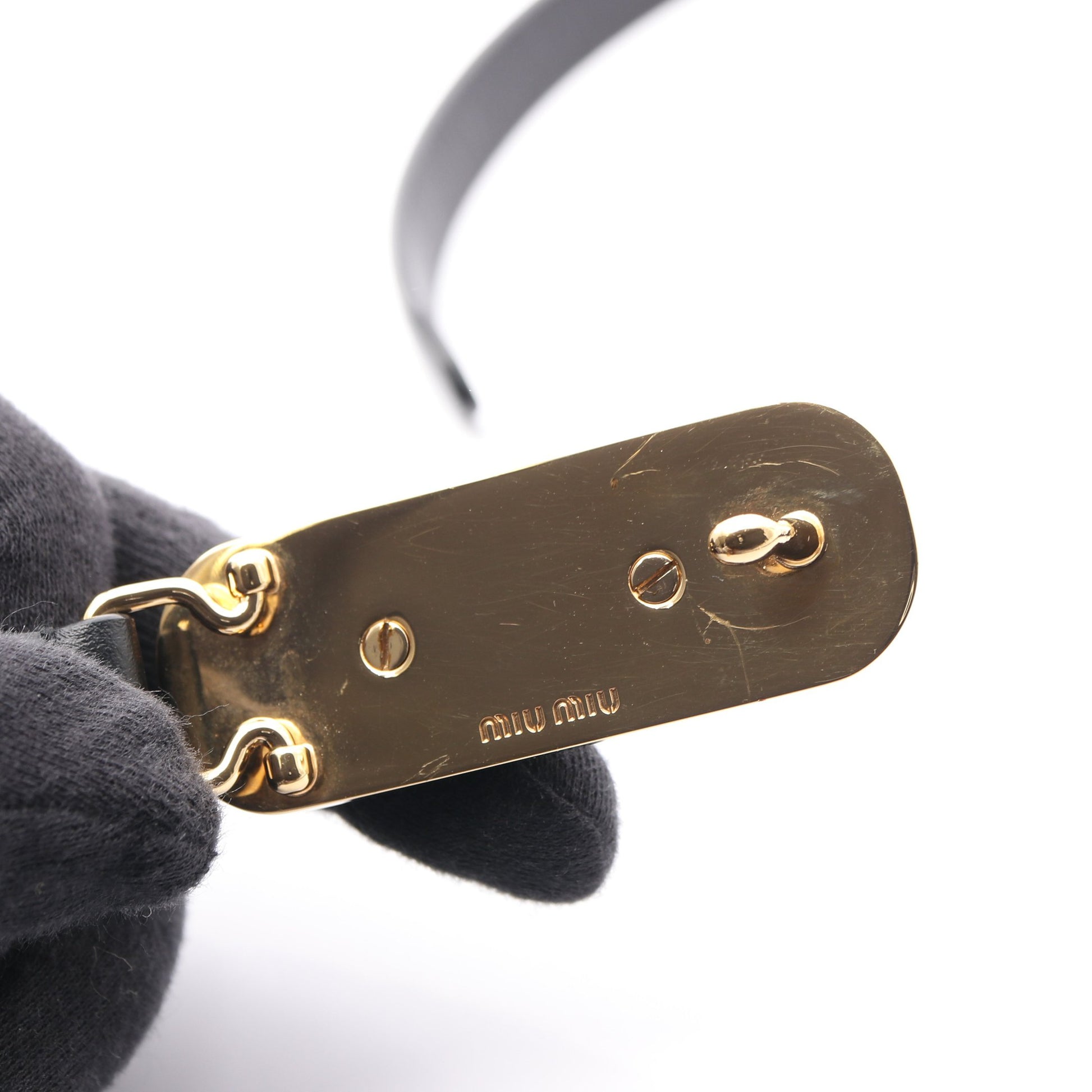 ベルト ロゴバックル レザー ブラック ラインストーン ミュウミュウ 財布・小物 miu miu