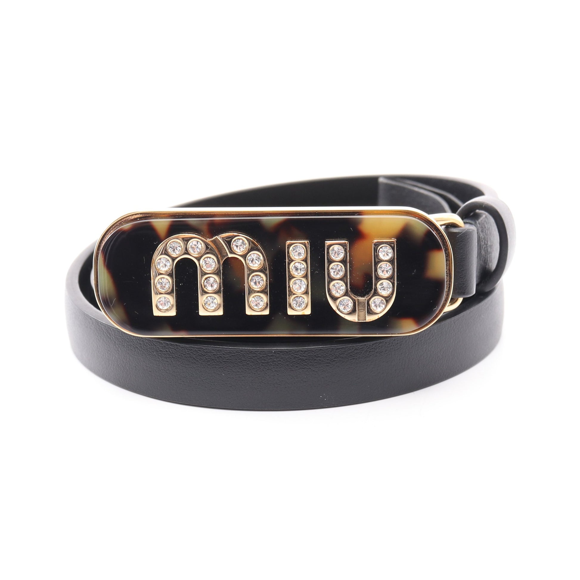 ベルト ロゴバックル レザー ブラック ラインストーン ミュウミュウ 財布・小物 miu miu