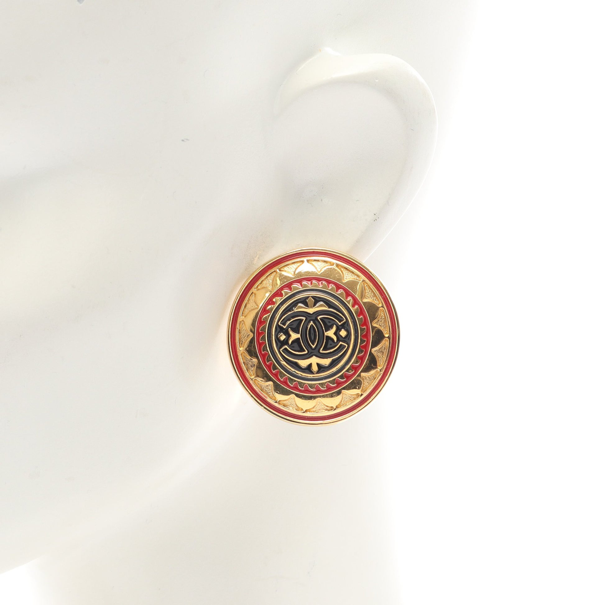 ココマーク ラウンド イヤリング GP ゴールド ブラック レッド ヴィンテージ シャネル アクセサリー CHANEL
