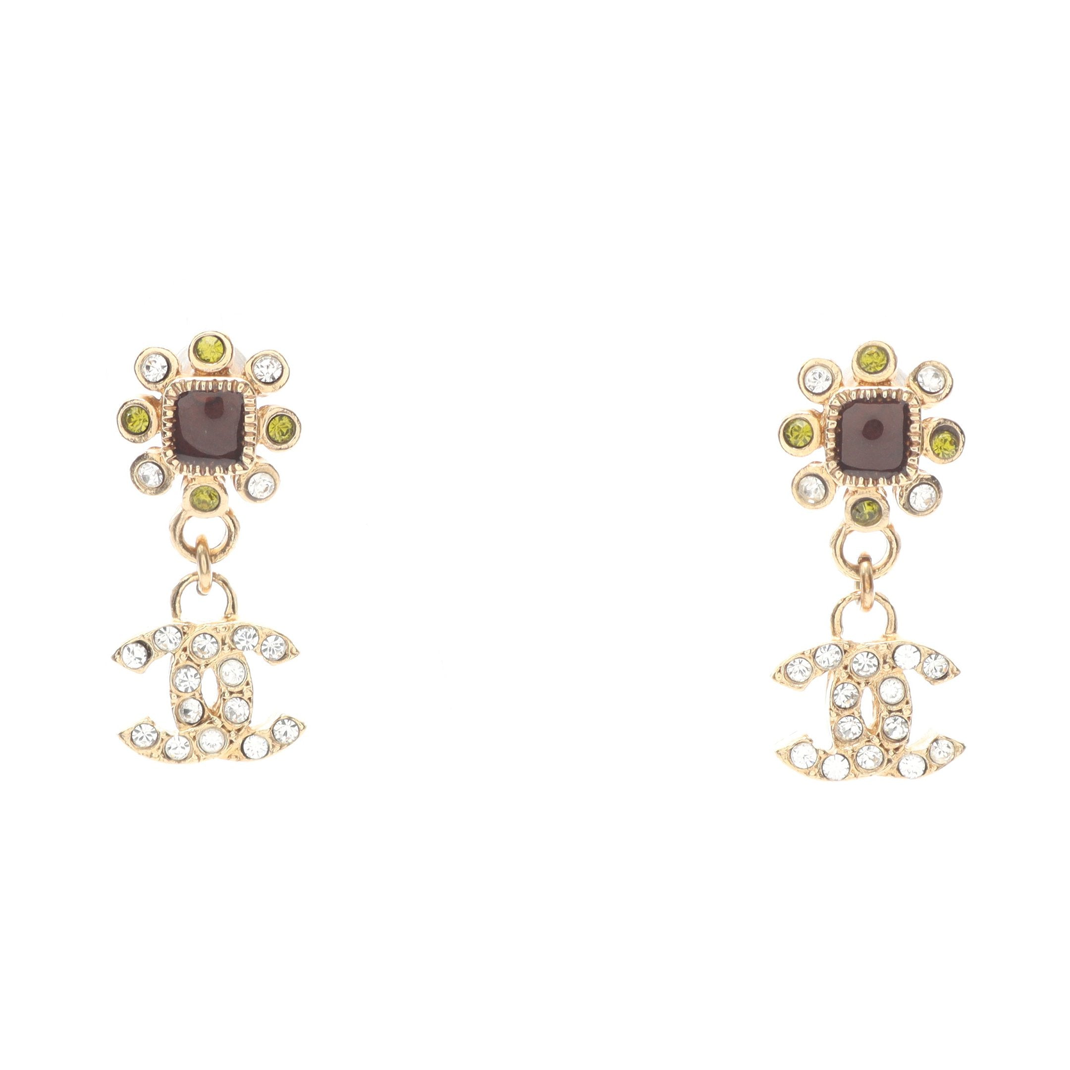 CHANEL 金色金具 マルチカラーストーン ココマークピアス ココマーク ピアス GP ラインストーン ゴールド クリア マルチカラー