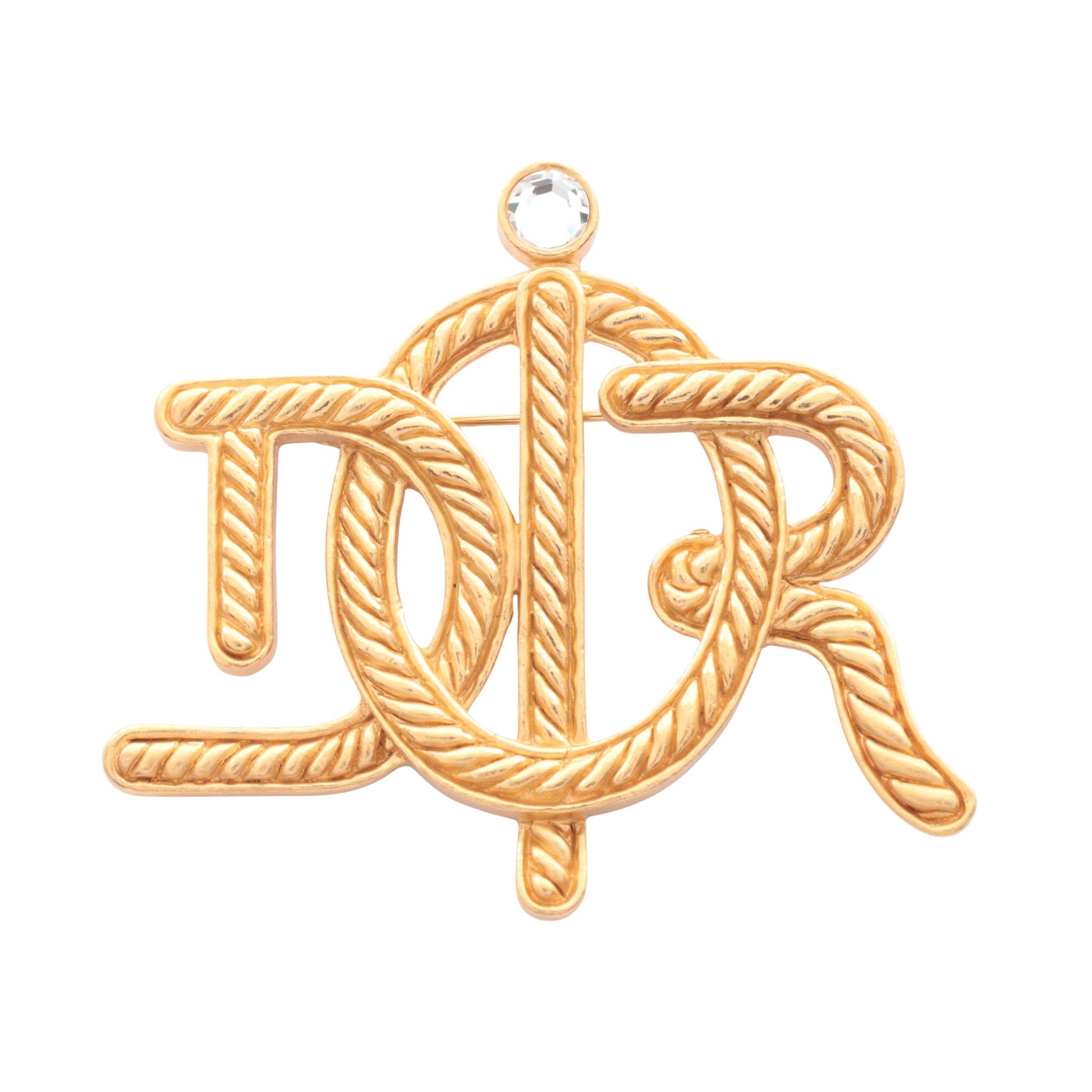 エンブレムロゴ ブローチ GP ラインストーン ゴールド クリア クリスチャンディオール アクセサリー Christian Dior