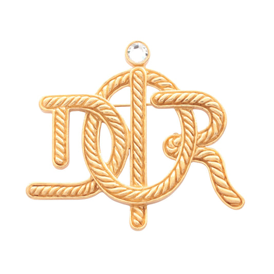 エンブレムロゴ ブローチ GP ラインストーン ゴールド クリア クリスチャンディオール アクセサリー Christian Dior