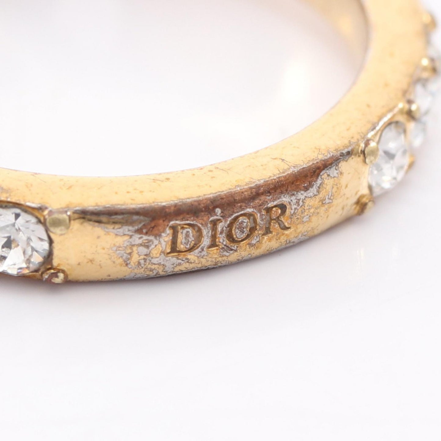 Diorロゴ リング 指輪 GP ラインストーン ゴールド クリア クリスチャンディオール アクセサリー Christian Dior