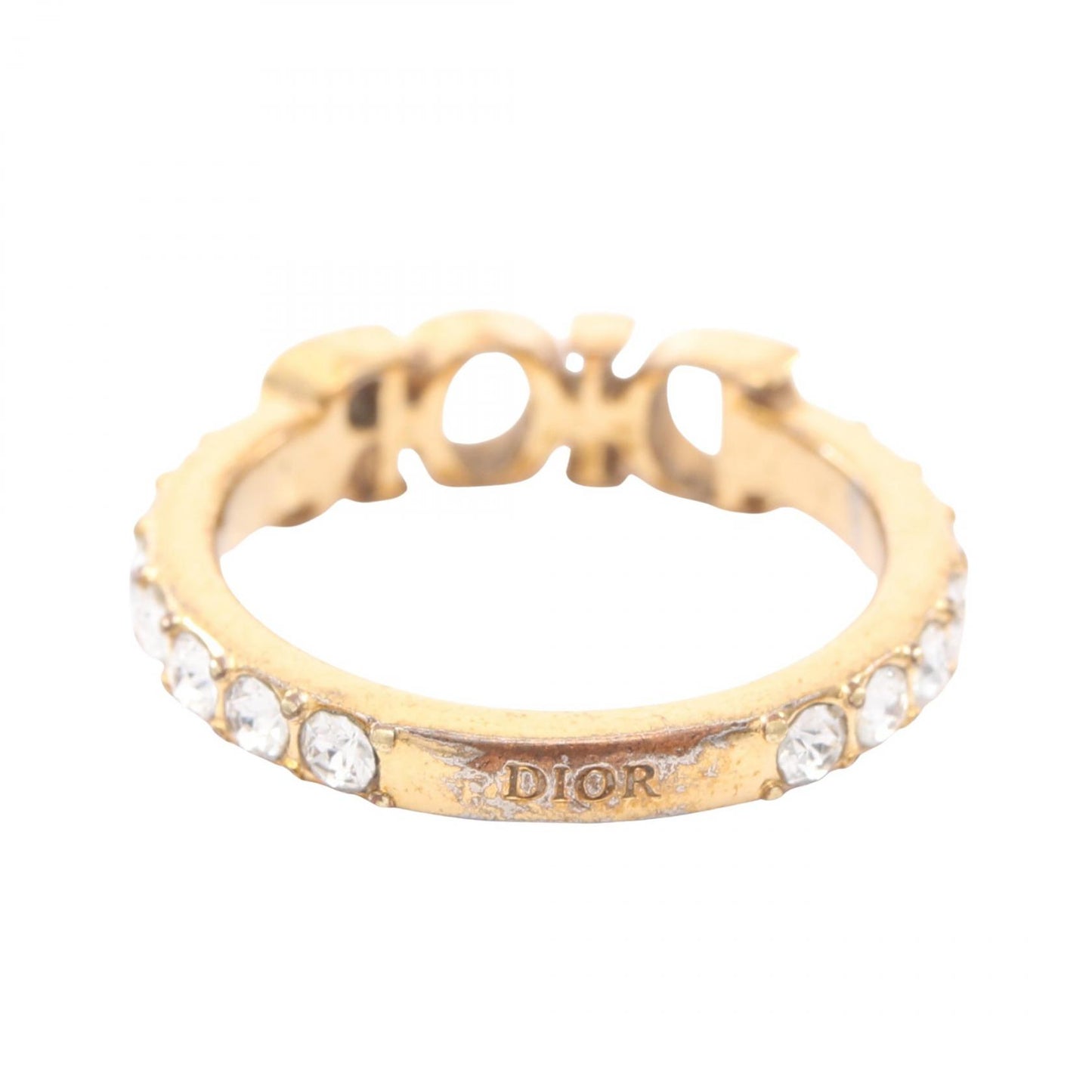 Diorロゴ リング 指輪 GP ラインストーン ゴールド クリア クリスチャンディオール アクセサリー Christian Dior