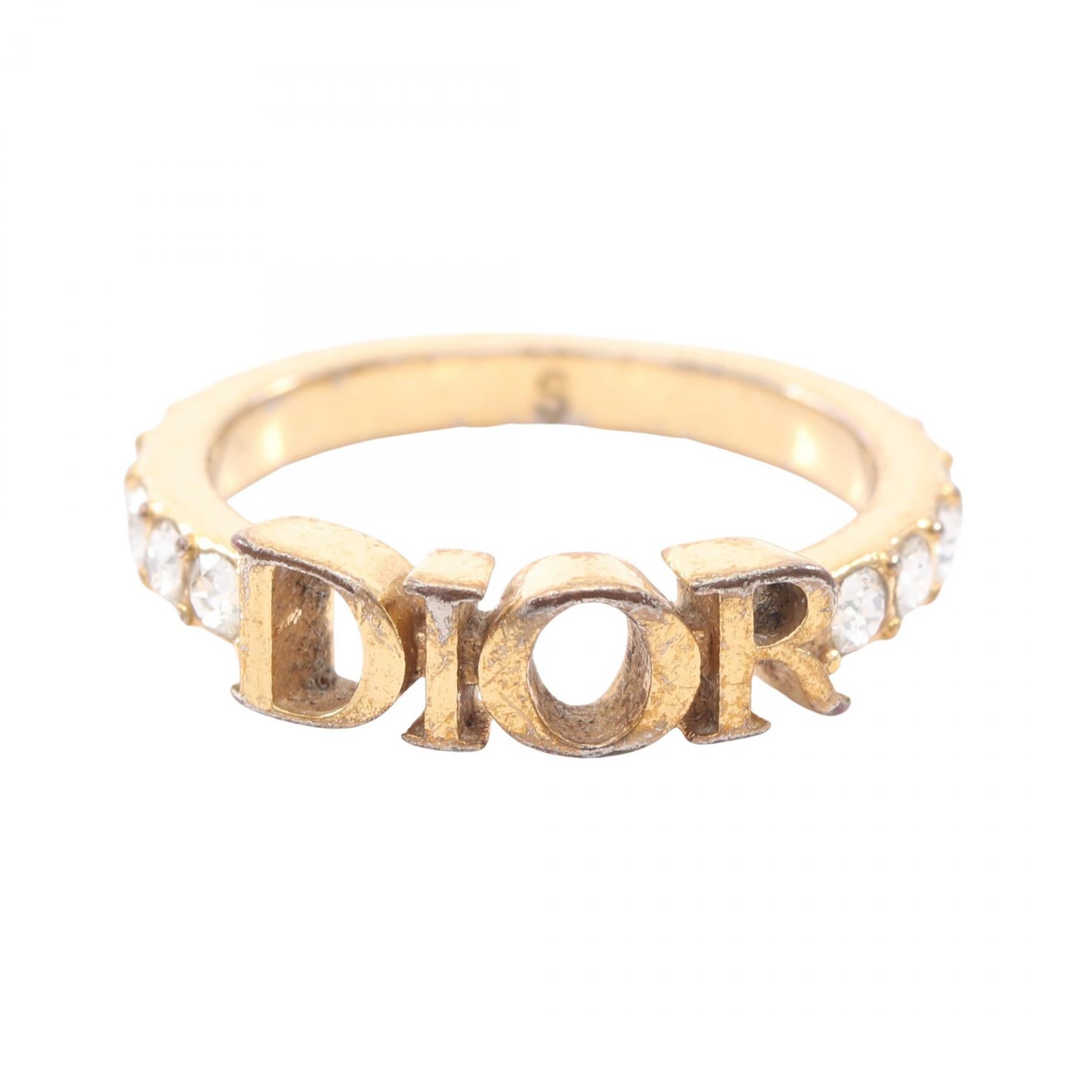 Diorロゴ リング 指輪 GP ラインストーン ゴールド クリア クリスチャンディオール アクセサリー Christian Dior
