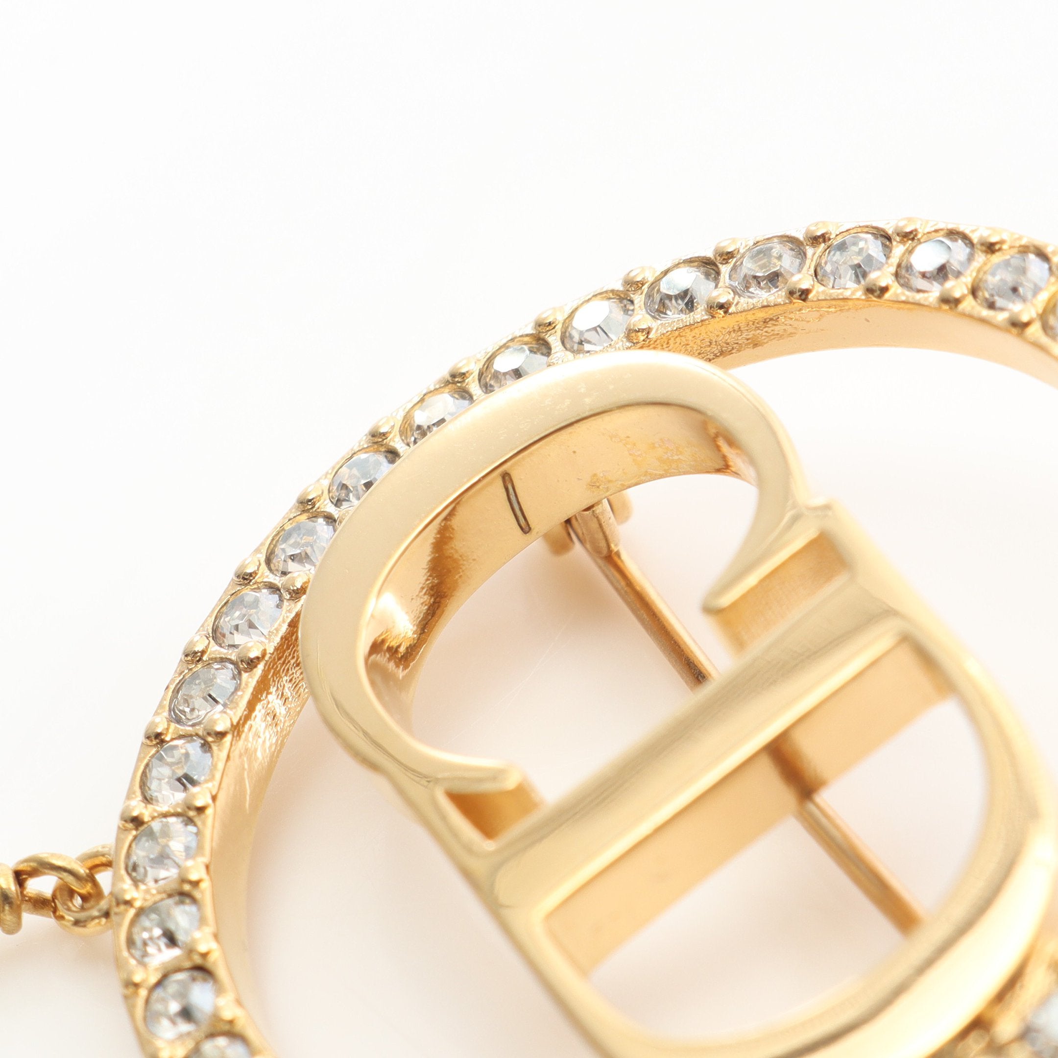 CDロゴ ブローチ GP ラインストーン フェイクパール ゴールド クリア