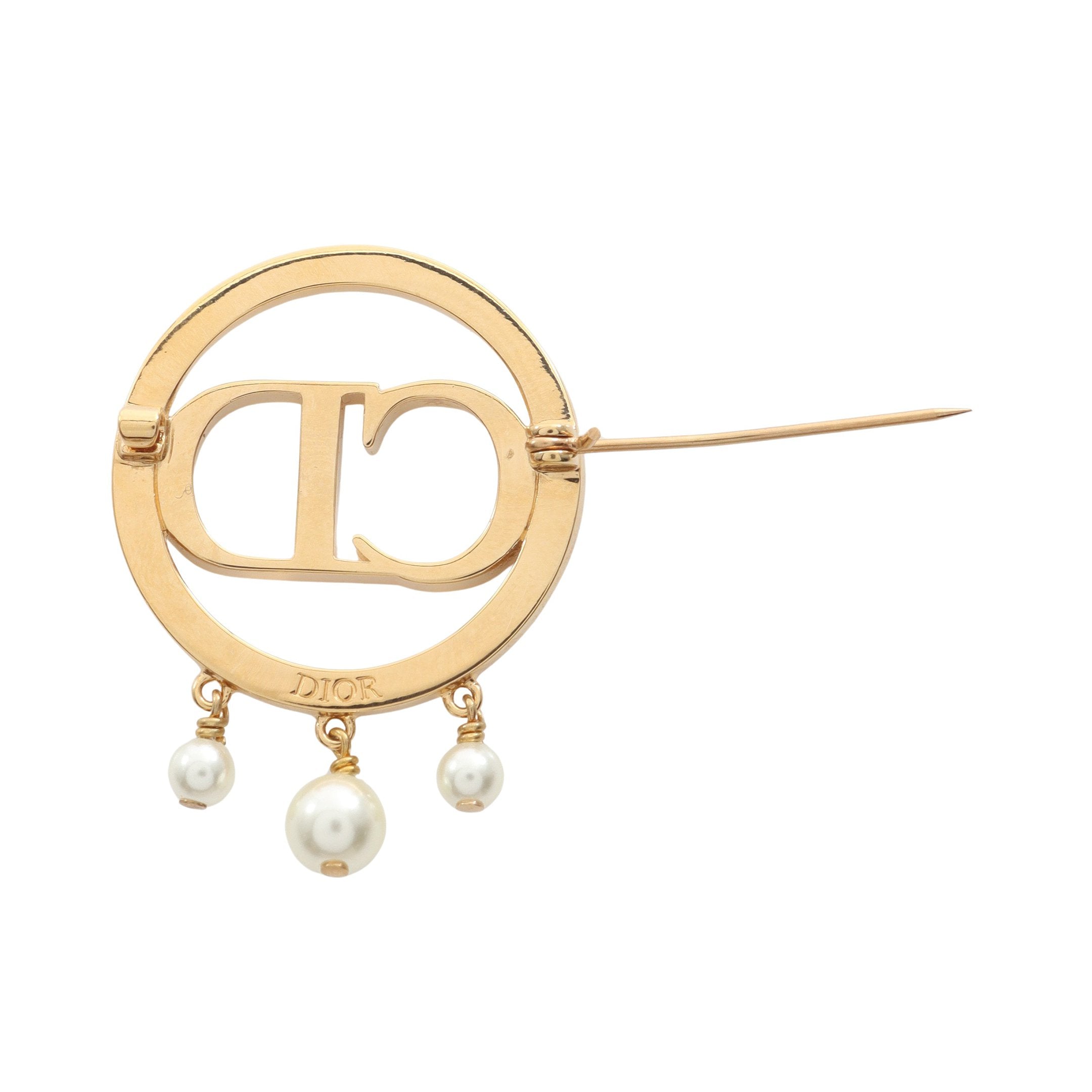 CDロゴ ブローチ GP ラインストーン フェイクパール ゴールド クリア