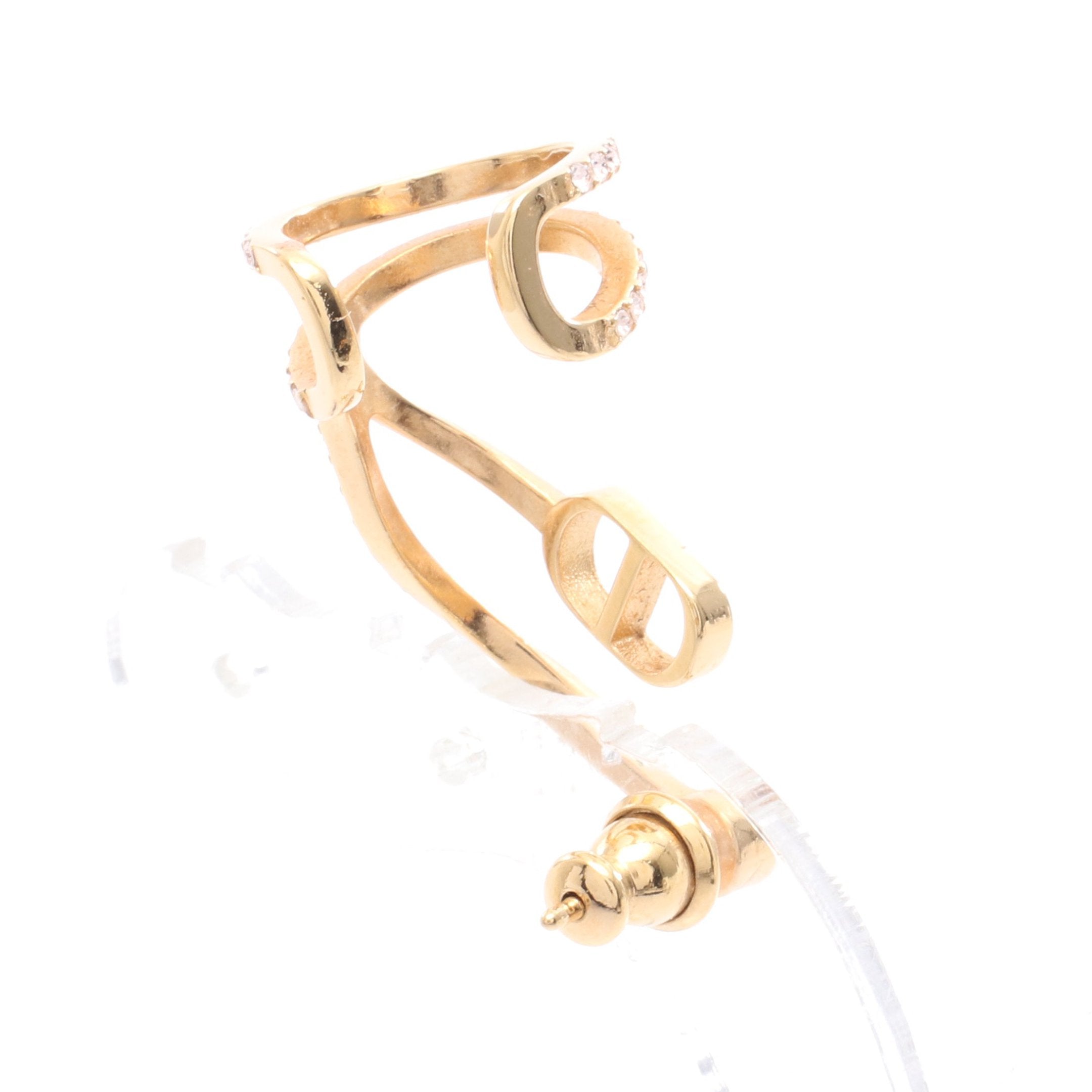 CDロゴ ピアス イヤーカフ GP ラインストーン ゴールド クリア