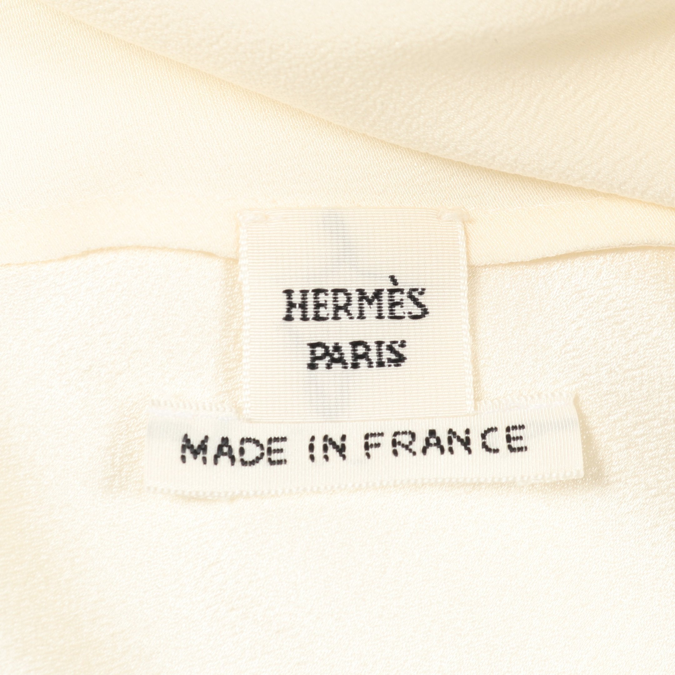 HERMES エルメス ブラウス リボンフレンチスリーブシャツ リボンフレンチスリーブシャツ ブラウス シルク オフホワイト エルメス