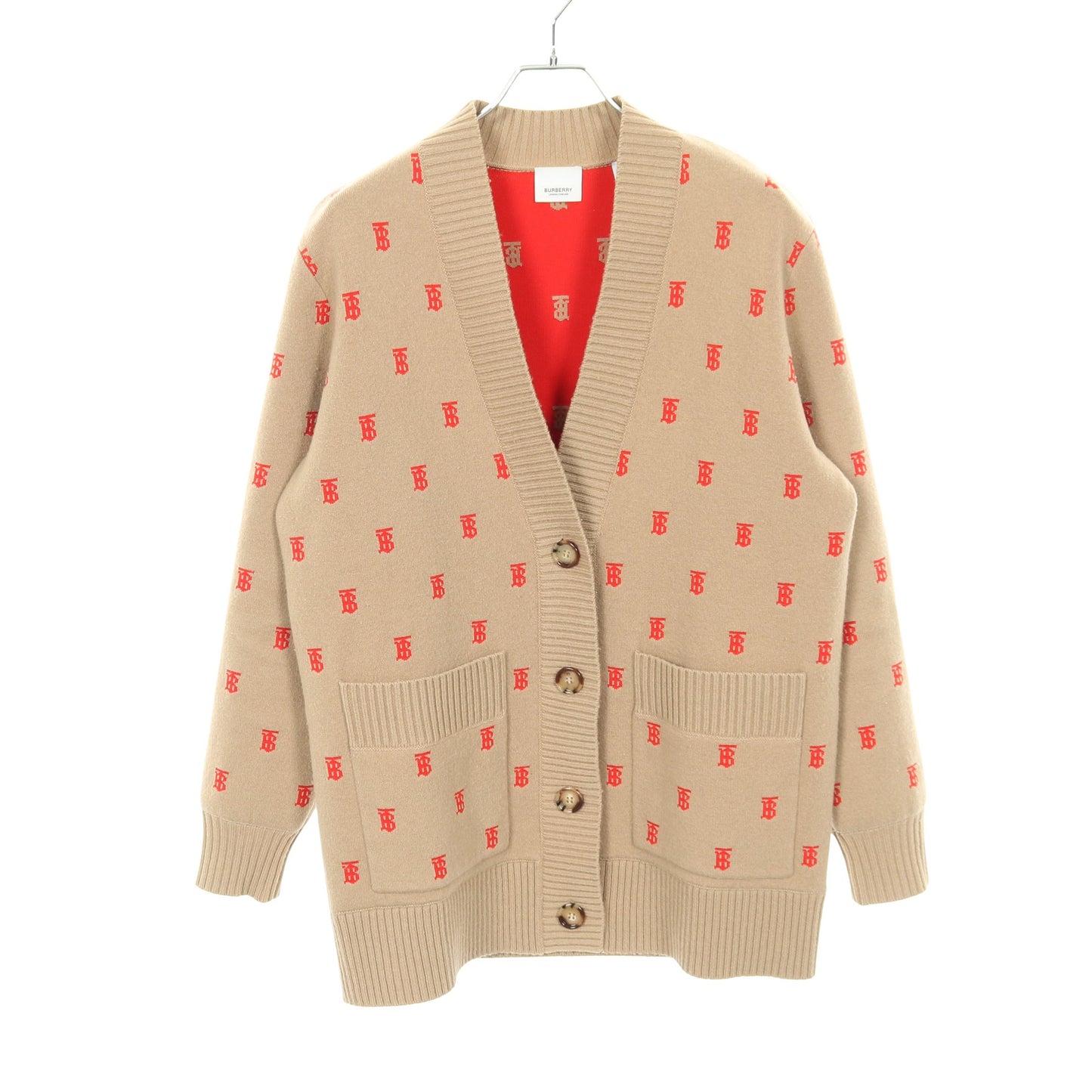 TBロゴ カーディガン ウール カシミヤ ベージュ レッド バーバリー トップス BURBERRY