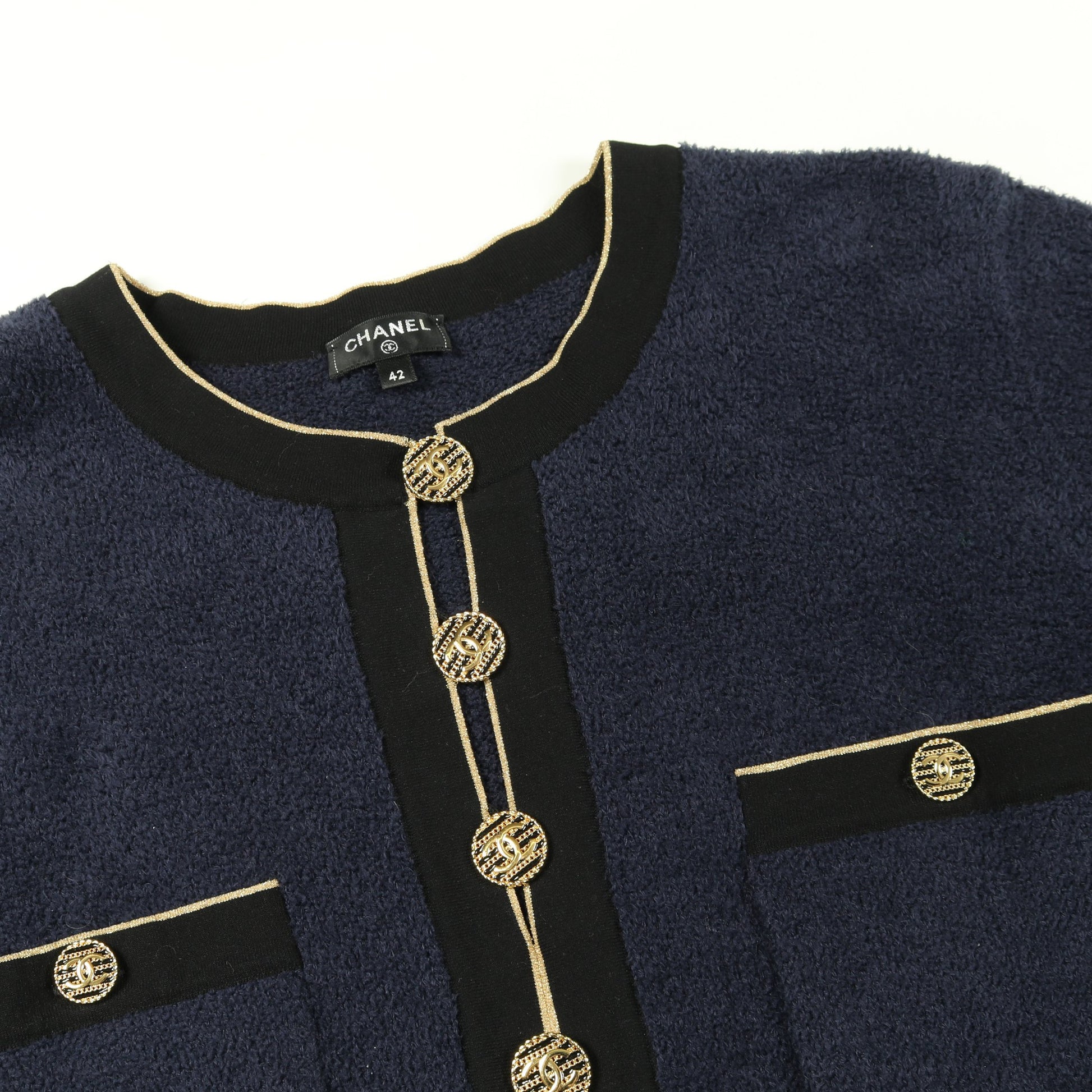 ココマークボタン ワンピース ノーカラー コットン ネイビー ブラック  