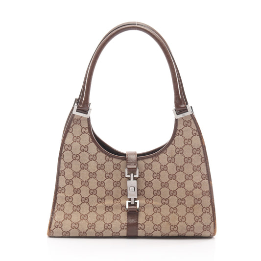 ジャッキー GGキャンバス ショルダーバッグ キャンバス レザー ベージュ ブラウン グッチ バッグ GUCCI