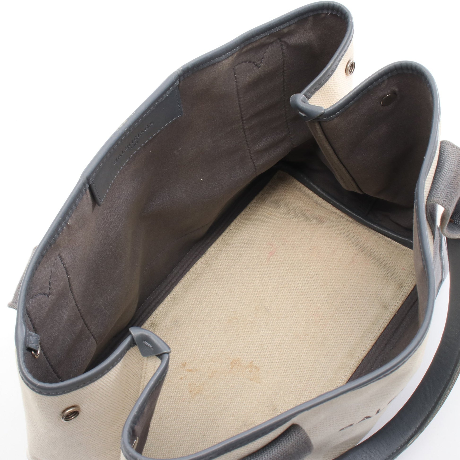 NAVY CABAS S ネイビーカバ ハンドバッグ トートバッグ キャンバス レザー アイボリー グレー バレンシアガ バッグ BALENCIAGA