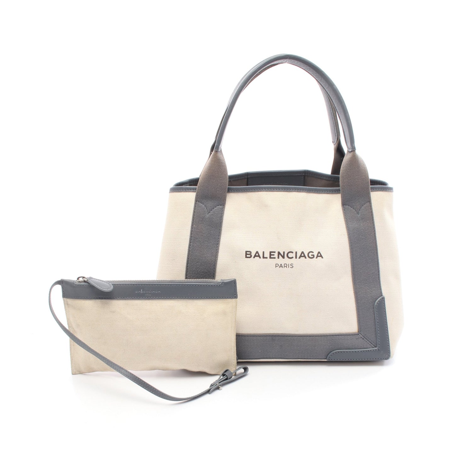NAVY CABAS S ネイビーカバ ハンドバッグ トートバッグ キャンバス レザー アイボリー グレー バレンシアガ バッグ BALENCIAGA