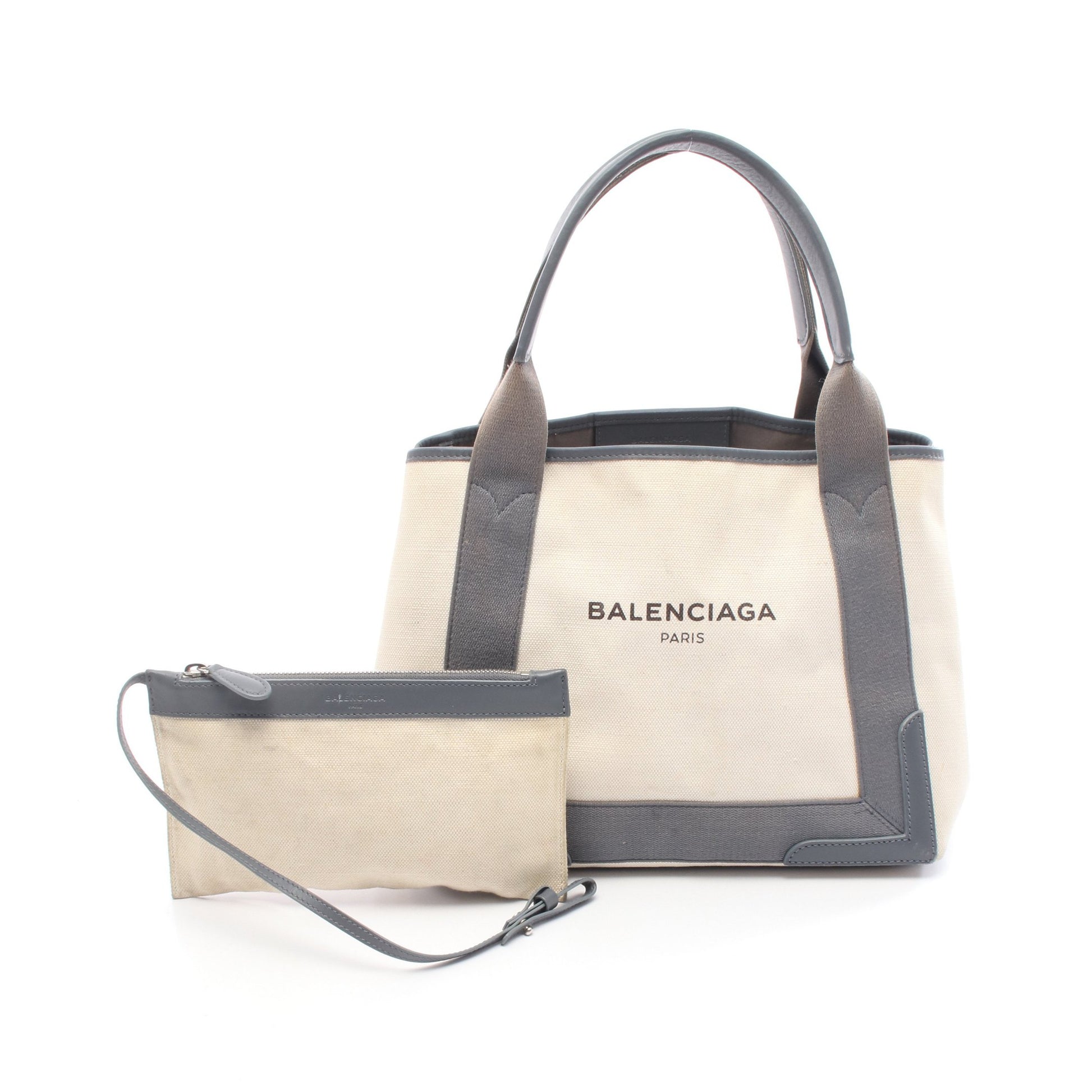 NAVY CABAS S ネイビーカバ ハンドバッグ トートバッグ キャンバス レザー アイボリー グレー バレンシアガ バッグ BALENCIAGA