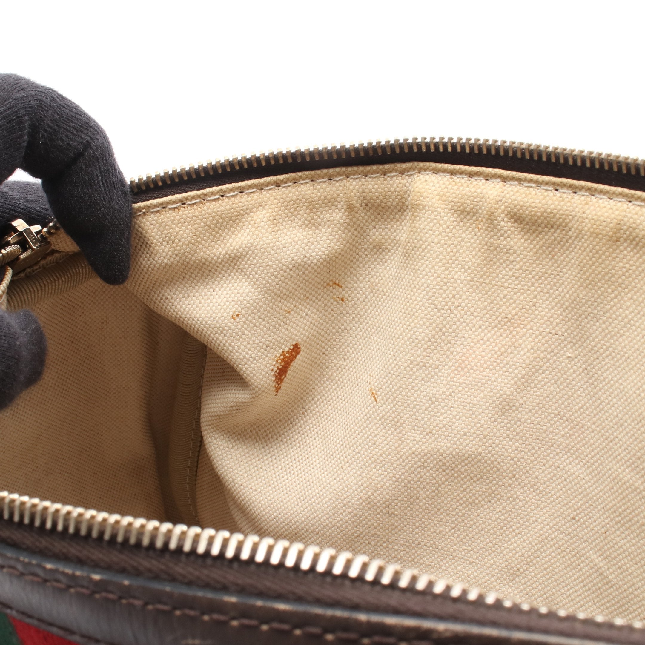 ウェビングライン ハンドバッグ ミニボストンバッグ キャンバス レザー