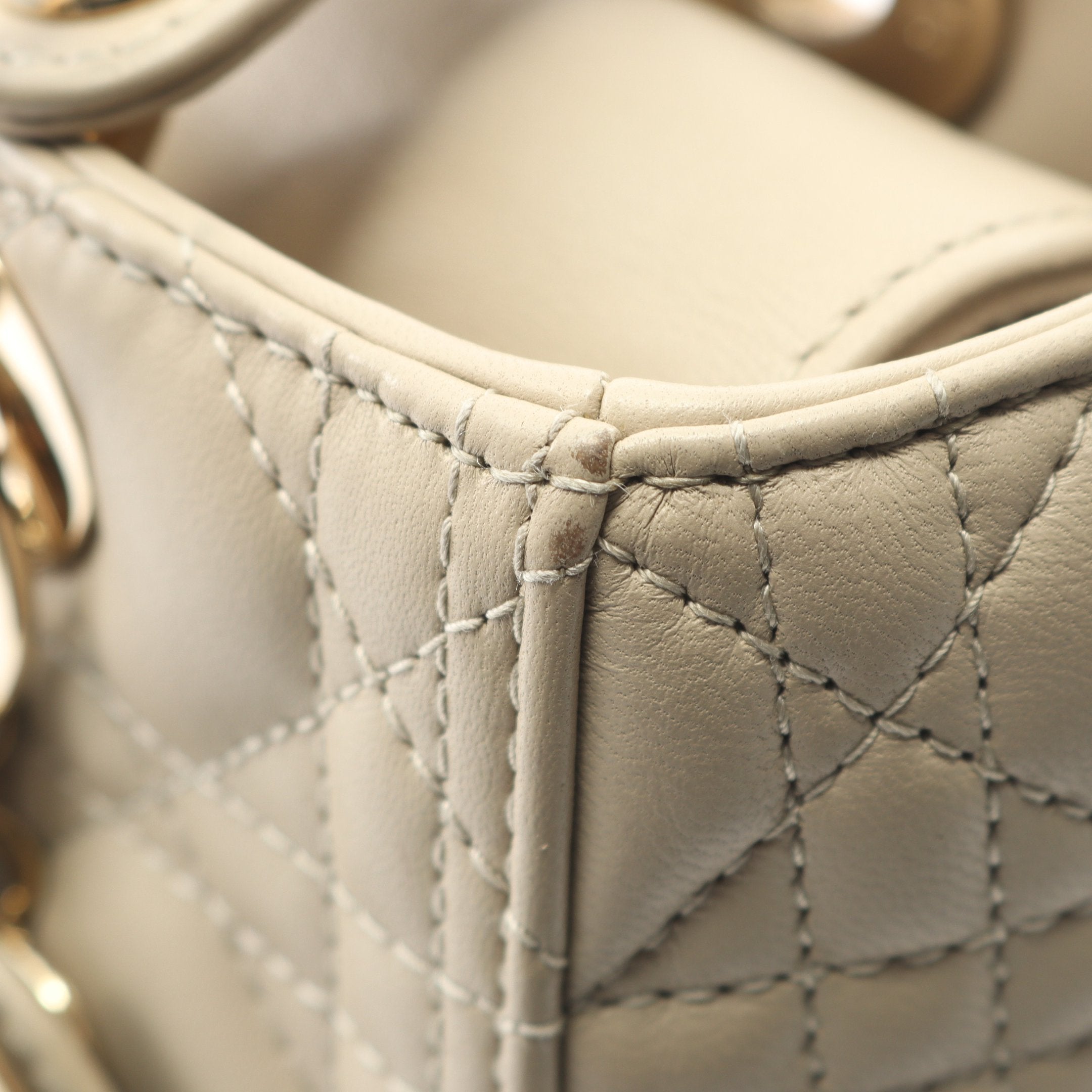 LADY DIOR レディディオール カナージュ ハンドバッグ レザー ベージュ