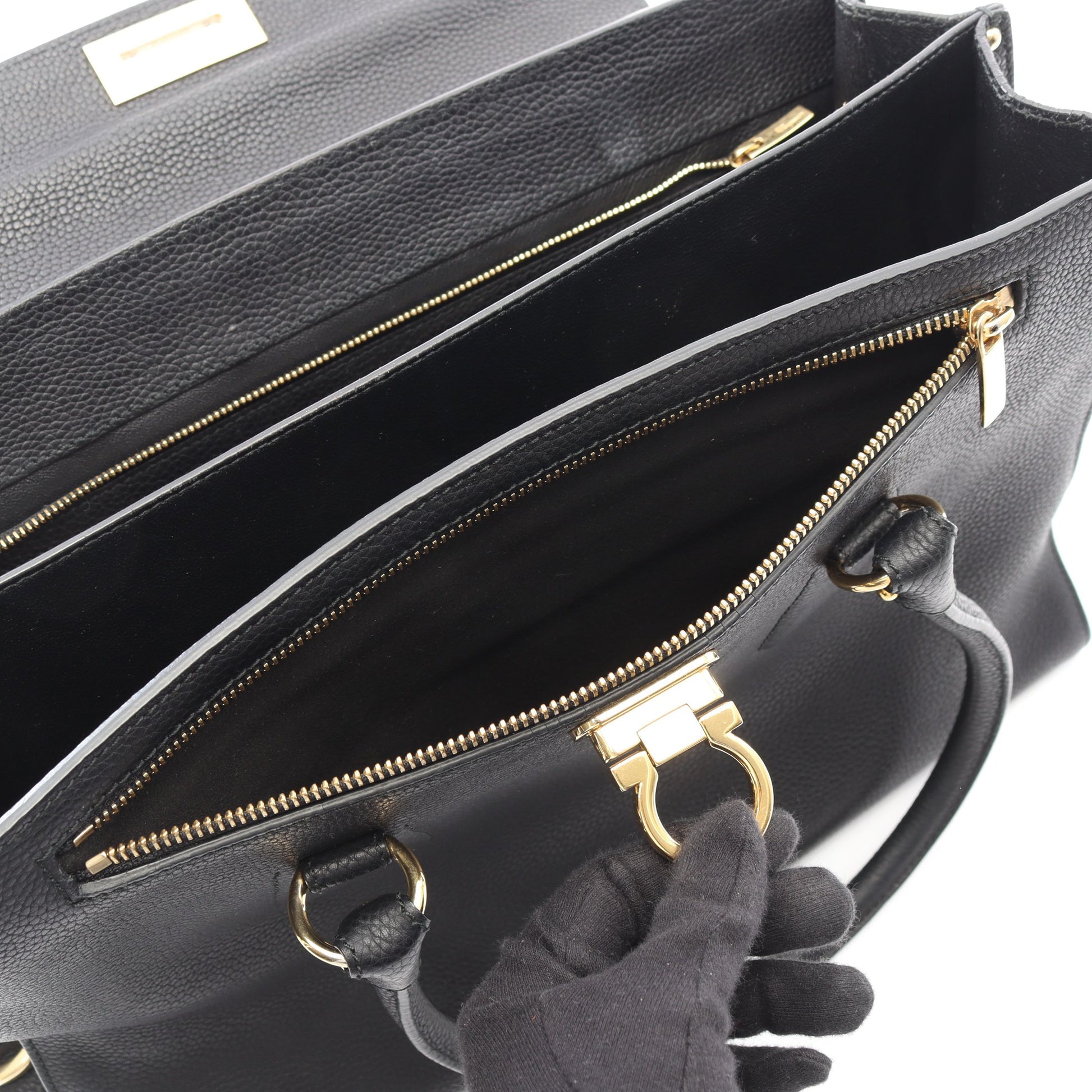 ガンチーニ ハンドバッグ レザー ブラック サルヴァトーレフェラガモ バッグ Salvatore Ferragamo