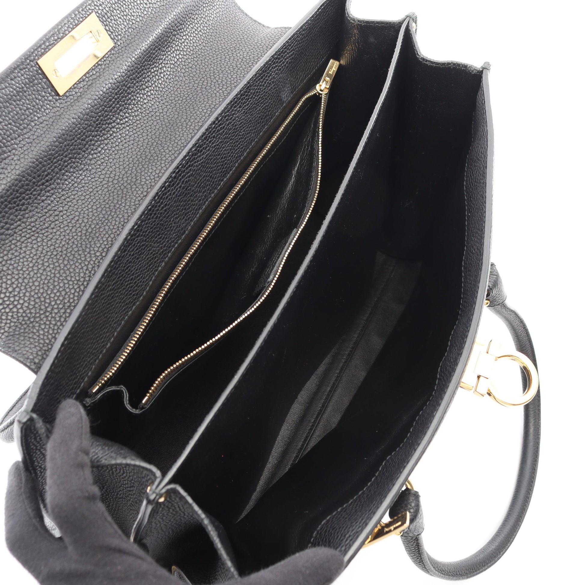 ガンチーニ ハンドバッグ レザー ブラック サルヴァトーレフェラガモ バッグ Salvatore Ferragamo