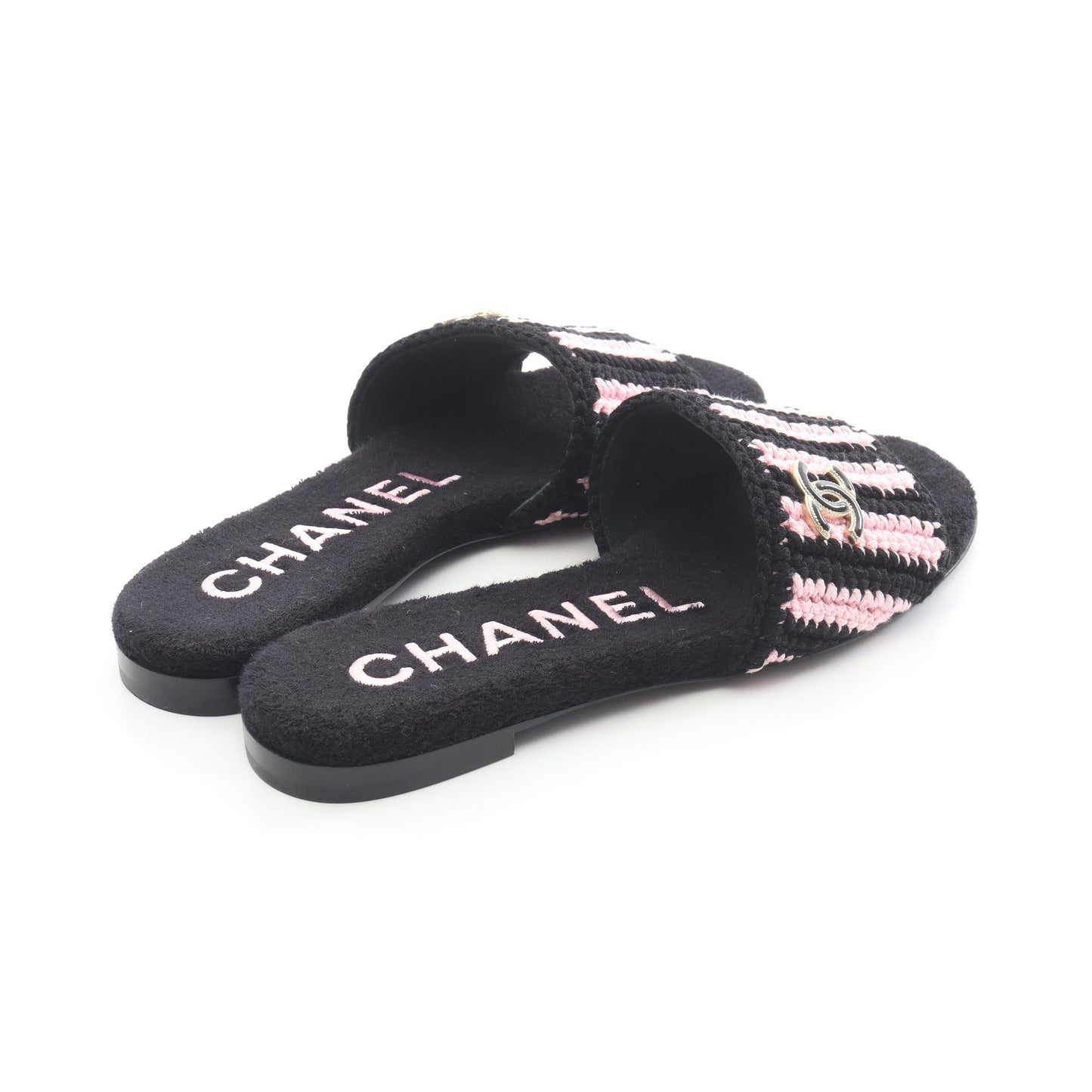 ココ ビーチ ミュール サンダル ファブリック ブラック ピンク シャネル シューズ CHANEL