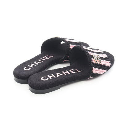 ココ ビーチ ミュール サンダル ファブリック ブラック ピンク シャネル シューズ CHANEL