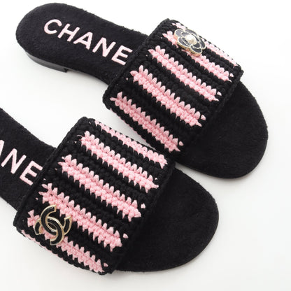 ココ ビーチ ミュール サンダル ファブリック ブラック ピンク シャネル シューズ CHANEL