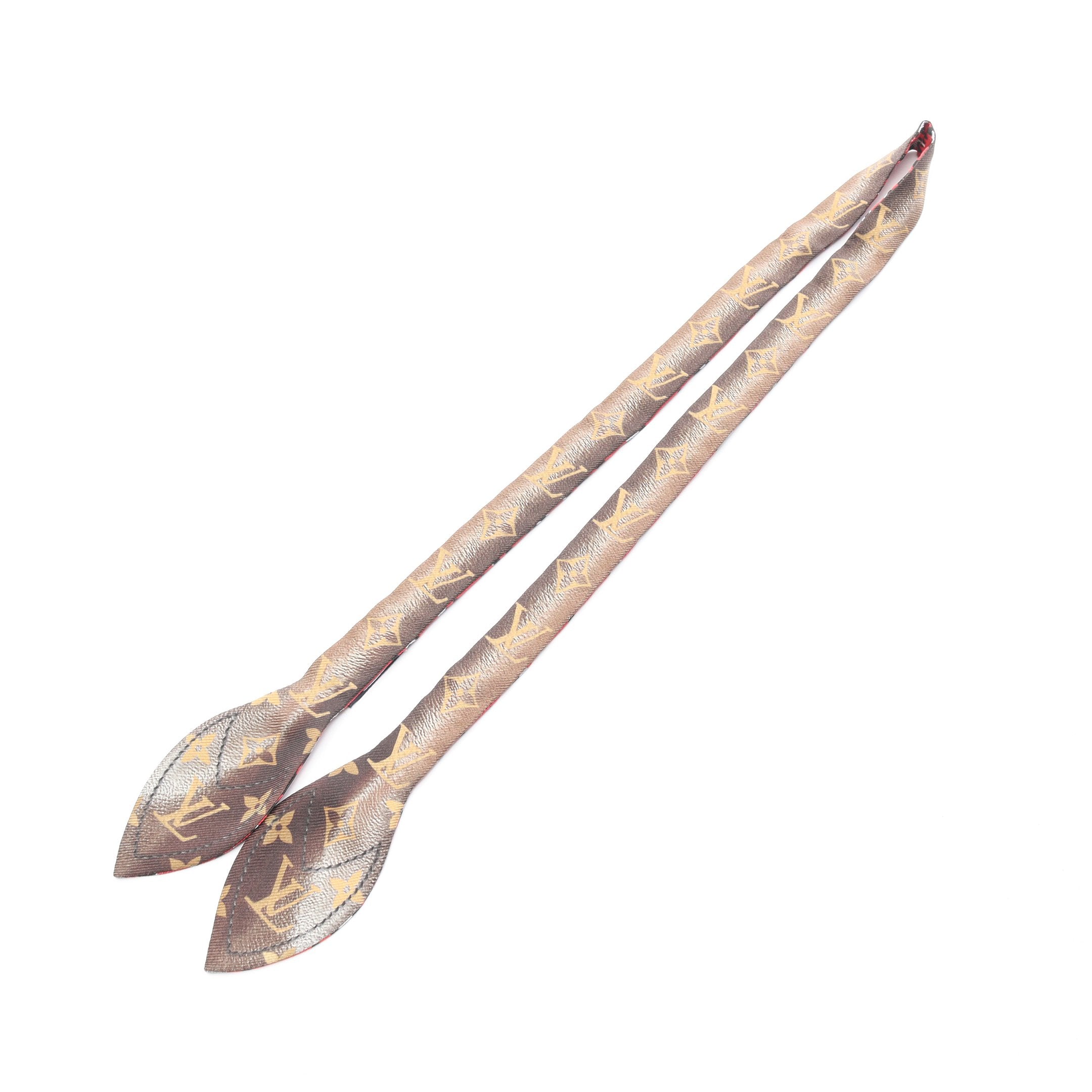 バンドー 3D モノグラム リボン スカーフ レオパード シルク ブラウン