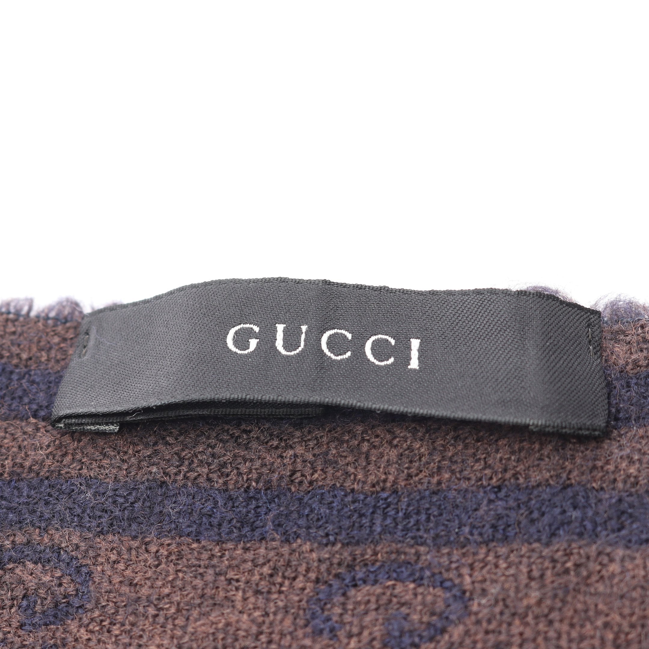 GUCCI マフラー ブラウン・ネイビー NEW $490 GUCCI Reversible Blue & LOGO GG Wool Silk Long Fall