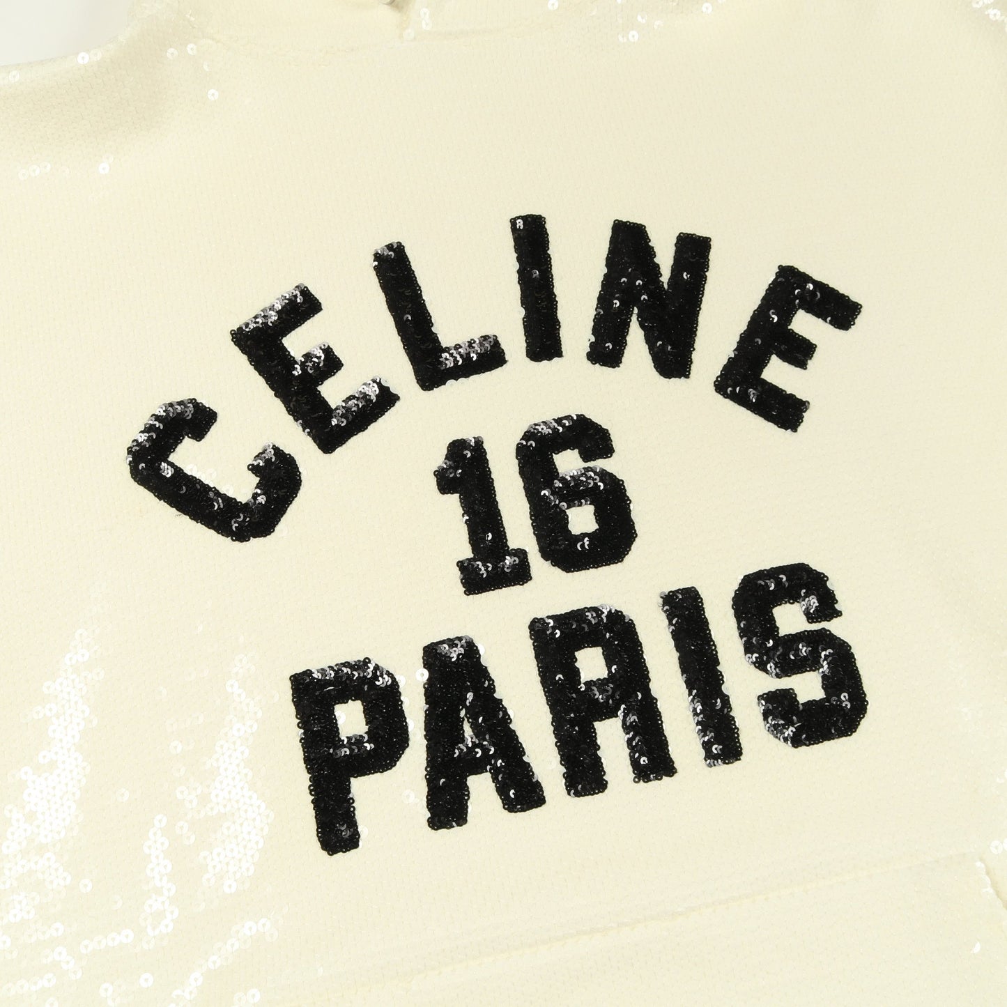 スパンコール ロゴ フーディ プルオーバーパーカー コットン ホワイト ブラック セリーヌ トップス CELINE