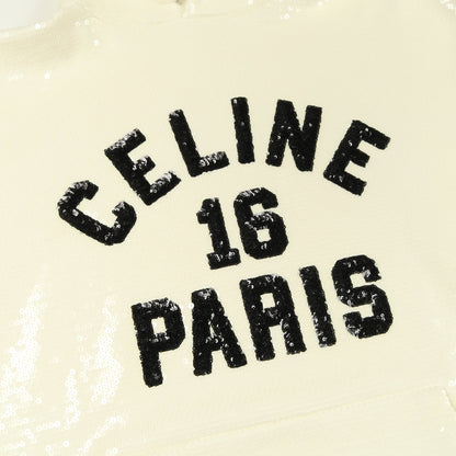 スパンコール ロゴ フーディ プルオーバーパーカー コットン ホワイト ブラック セリーヌ トップス CELINE