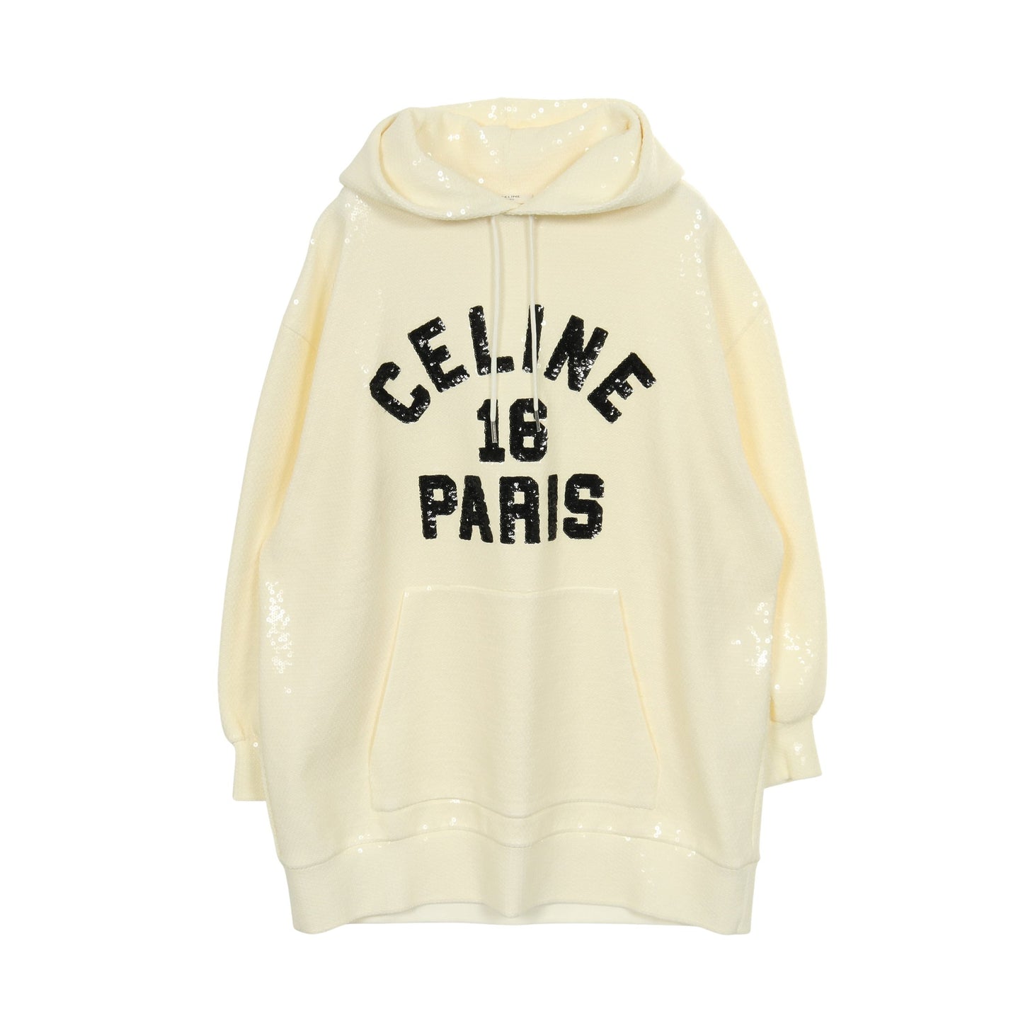 スパンコール ロゴ フーディ プルオーバーパーカー コットン ホワイト ブラック セリーヌ トップス CELINE