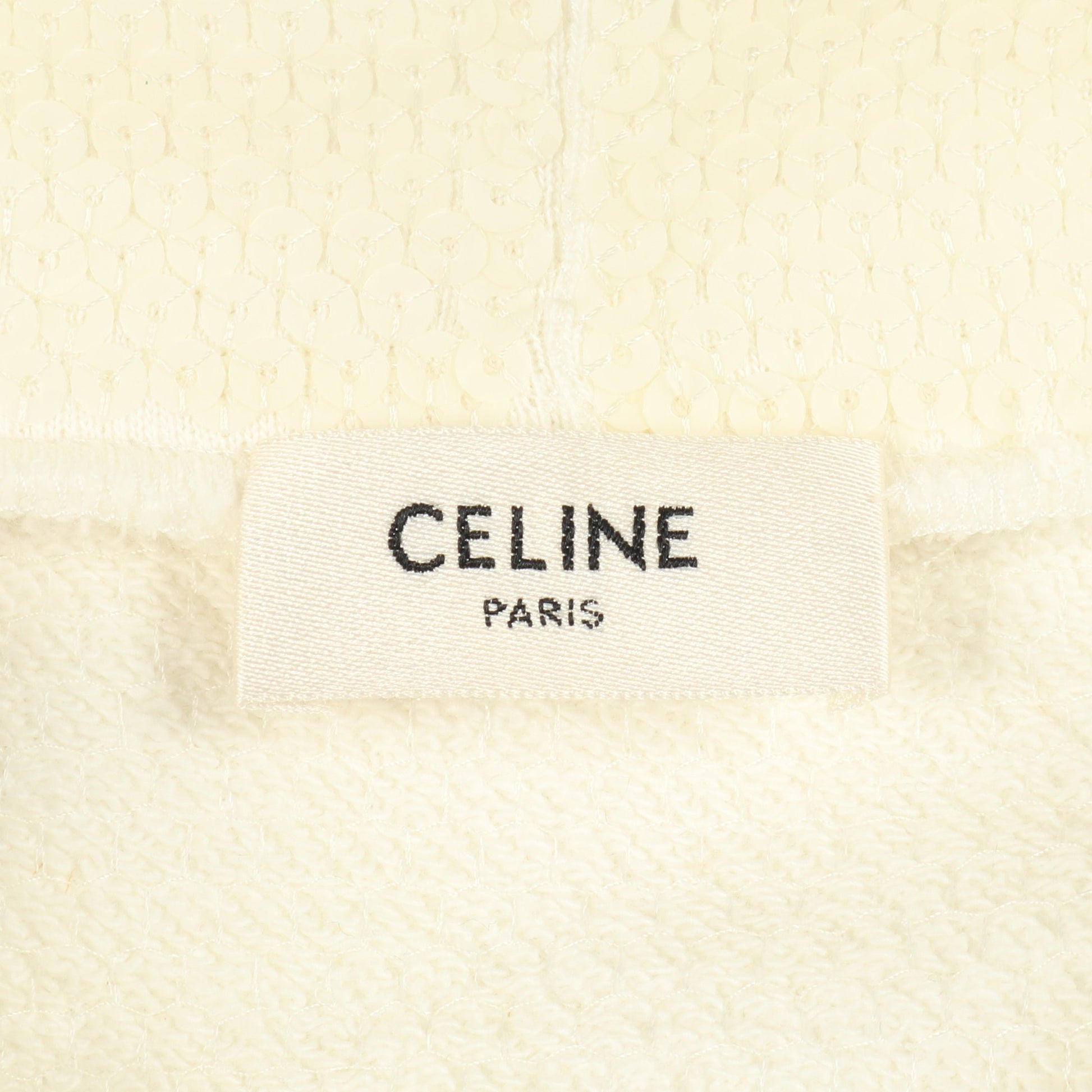 スパンコール ロゴ フーディ プルオーバーパーカー コットン ホワイト ブラック セリーヌ トップス CELINE