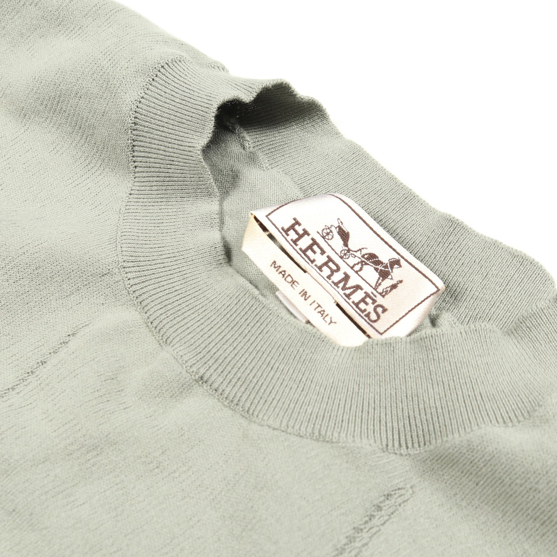 Selles en Fragments ニット クルーネック 半袖 コットン グレーグリーン エルメス トップス HERMES