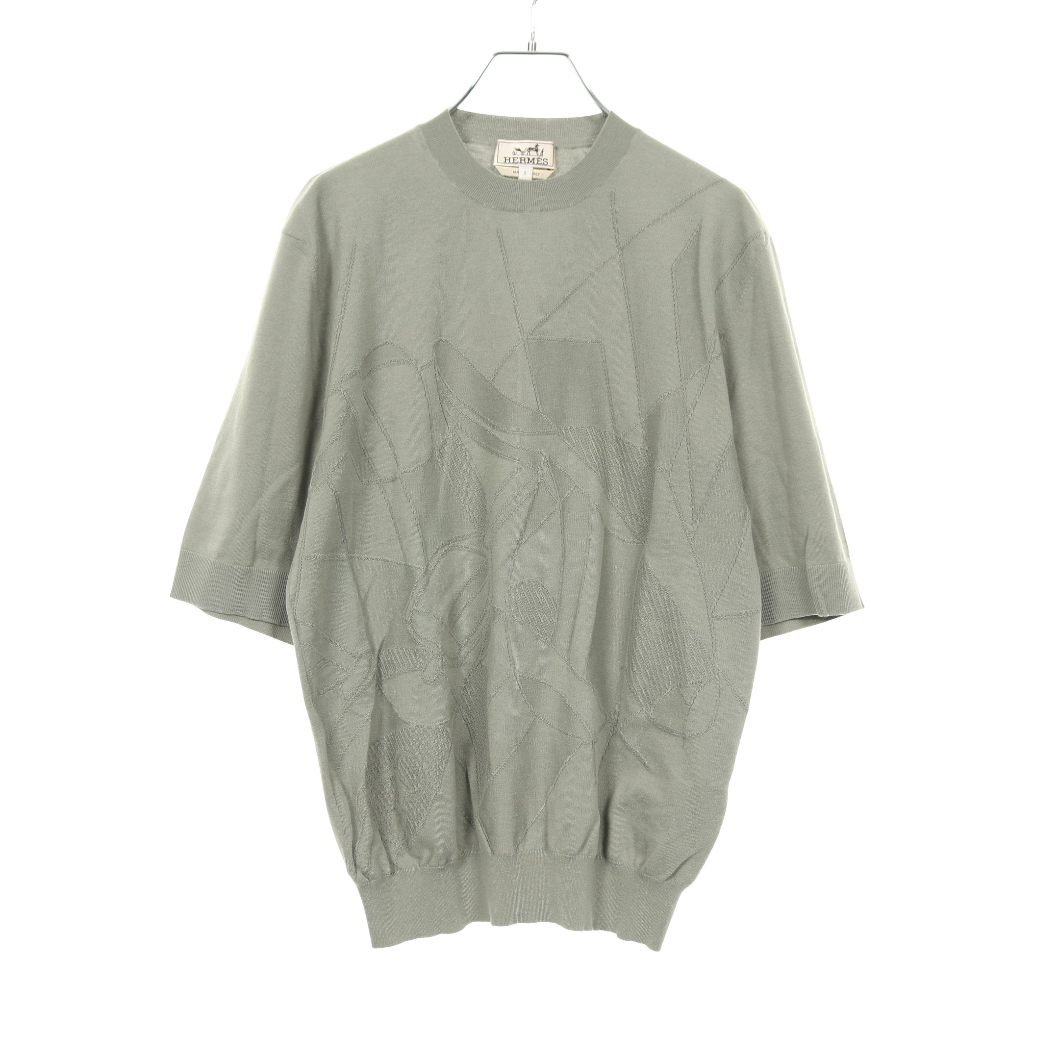 エルメス HERMES Etrier en Fragments カットソー 衣料品 トップス コットン メンズ グレー系 【中古】 Selles en Fragments ニット クルーネック 半袖 コットン グレー