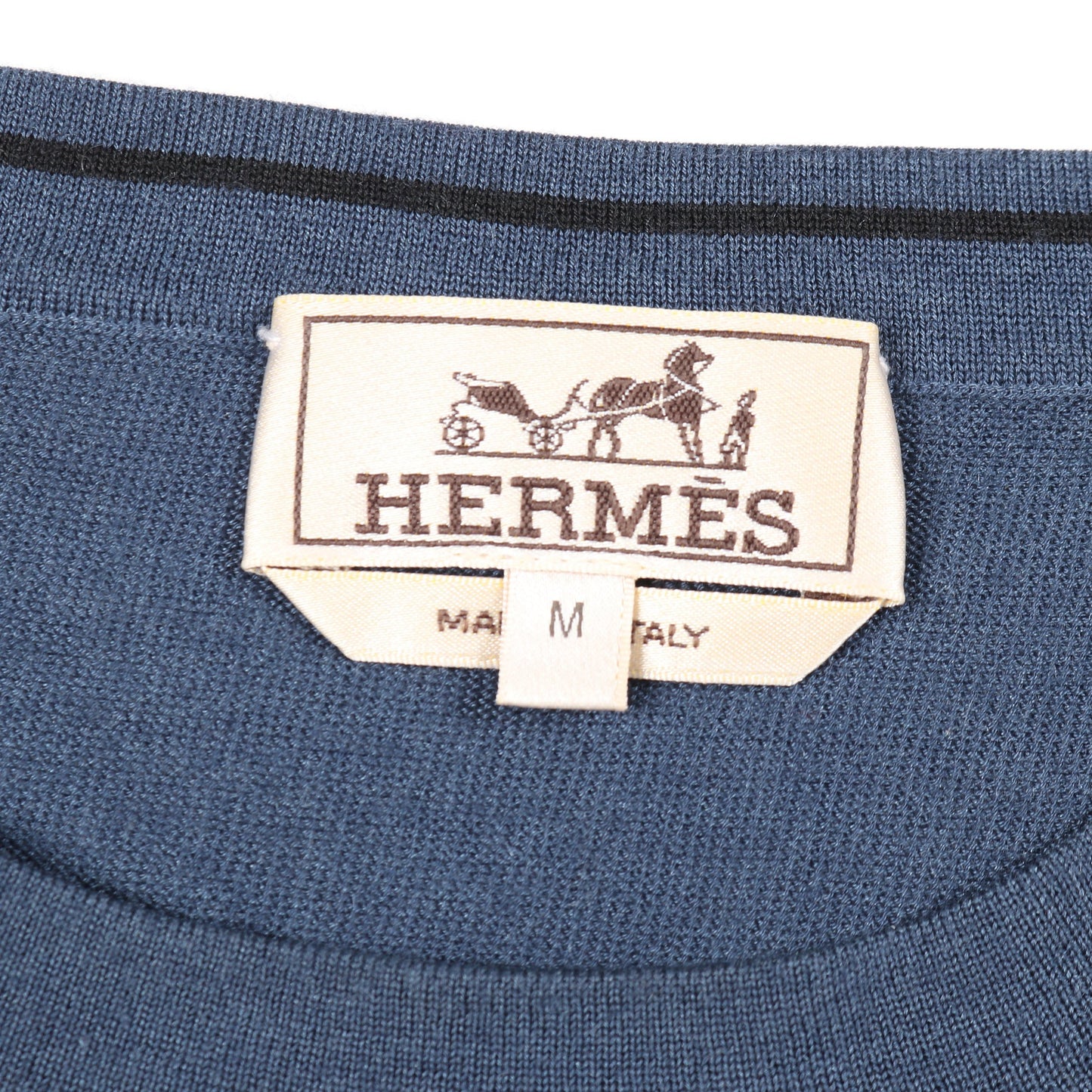 ニット クルーネック Hロゴ カシミヤ シルク ウール ネイビー エルメス トップス HERMES