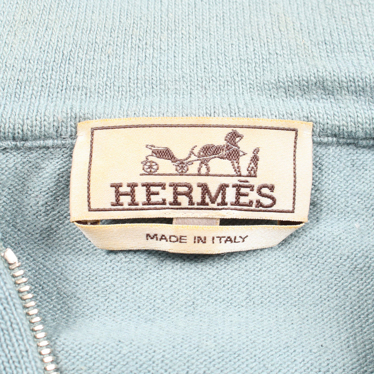 ニット プルオーバーパーカー ウール カシミヤ ライトブルー ジップアップ エルメス トップス HERMES