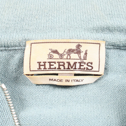 ニット プルオーバーパーカー ウール カシミヤ ライトブルー ジップアップ エルメス トップス HERMES