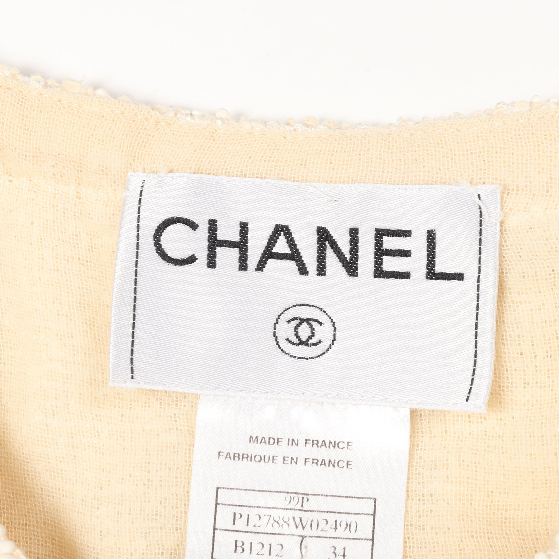 ココマークボタン ツイード ジャケット 半袖 コットン ウール レーヨン オフホワイト シャネル アウター CHANEL