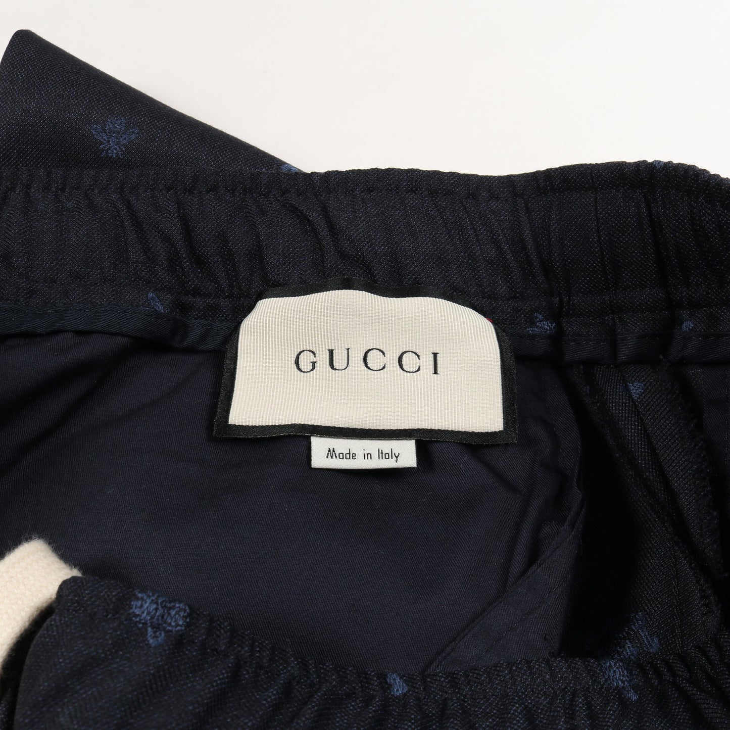 BEE刺繍 イージーパンツ ウール コットン ネイビー グッチ ボトムス GUCCI