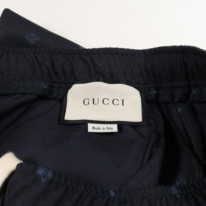 BEE刺繍 イージーパンツ ウール コットン ネイビー グッチ ボトムス GUCCI