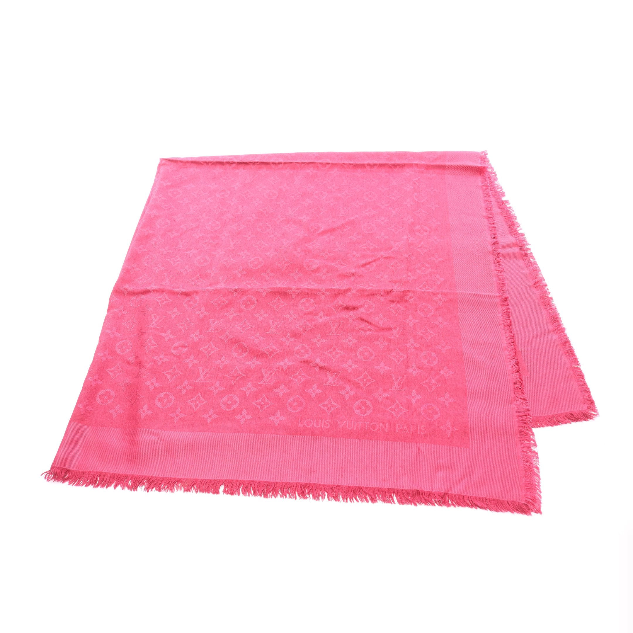 ルイヴィトン 大判 シルク ウール ショール モノグラム ピンク 中古 ヴィトン ショールモノグラム ウール×シルク ピンク ユニセックス その