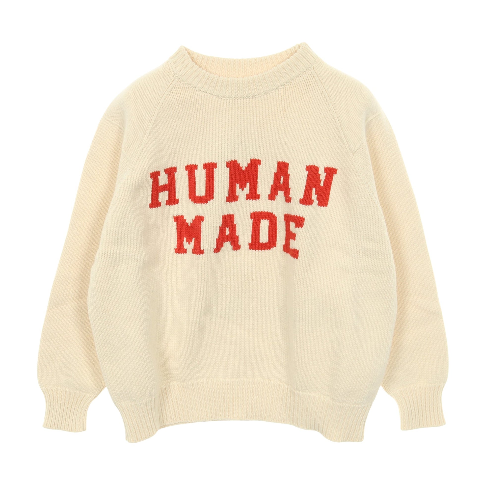 タイガー ニット クルーネック 長袖 ロゴ コットン ナイロン ウール オフホワイト レッド ヒューマンメイド トップス HUMAN MADE