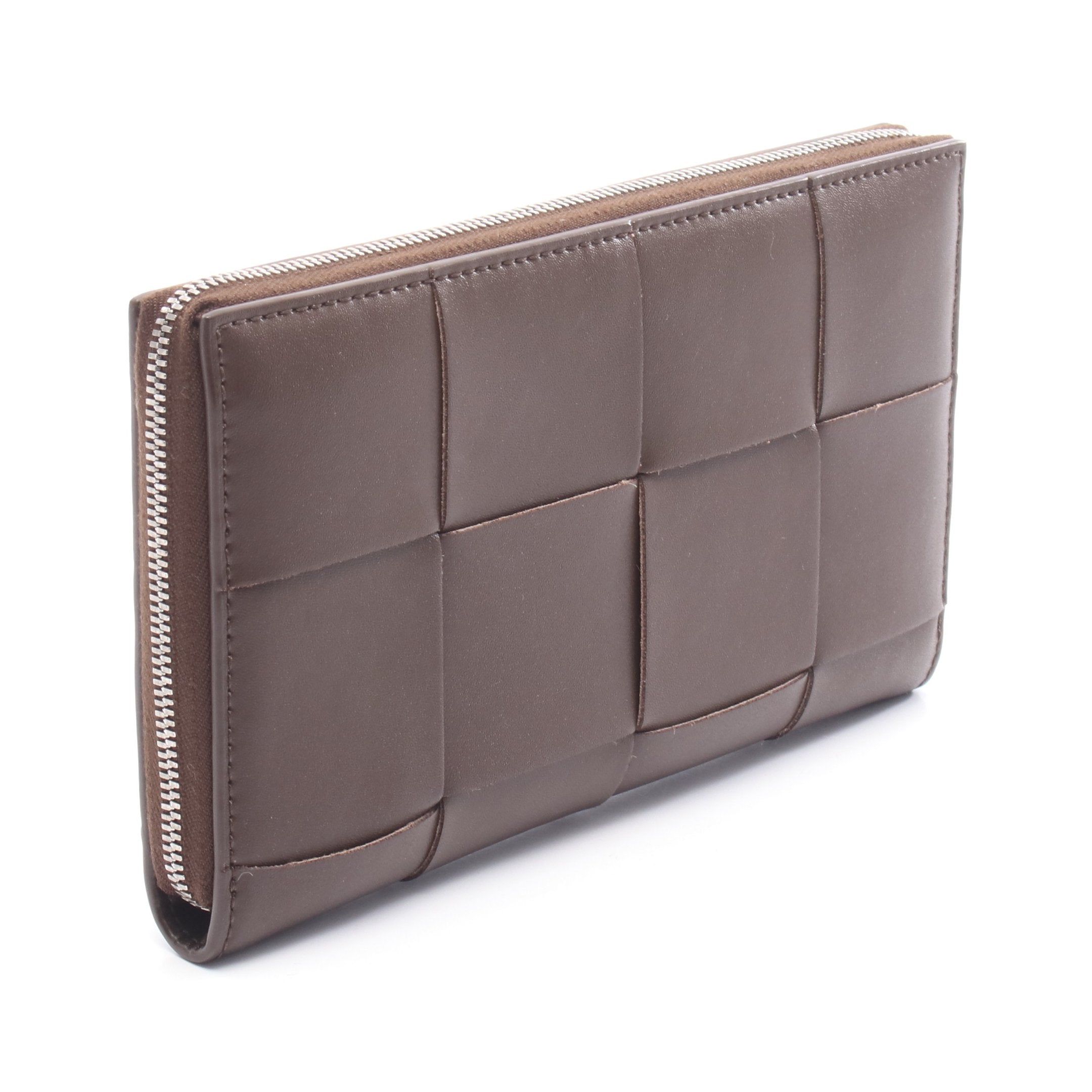 【新品】【美品】BOTTEGA VENETA ダークブラウン 長財布 カセット ラウンドファスナー長財布 レザー ダークブラウン ボッテガ