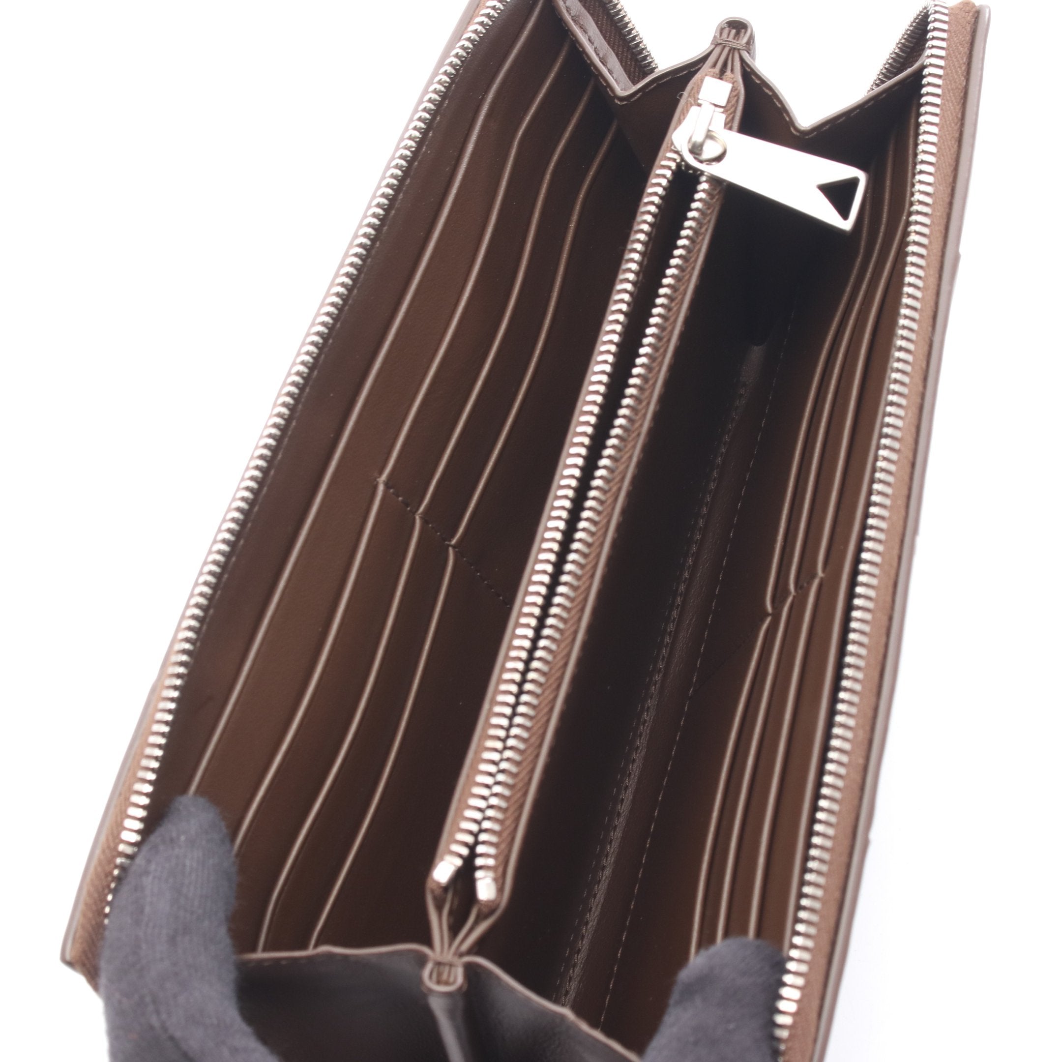 カセット ラウンドファスナー長財布 レザー ダークブラウン ボッテガ